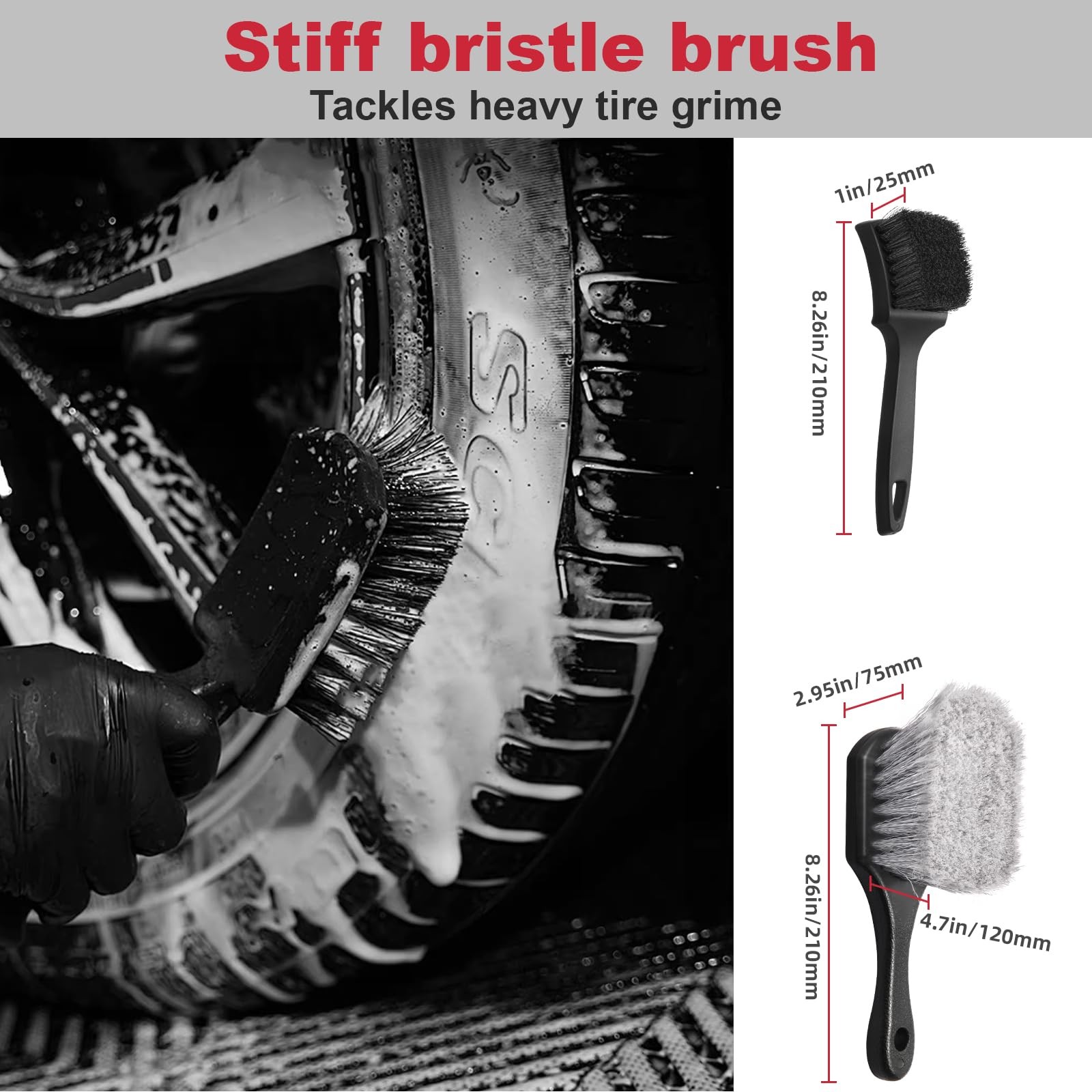 Faqeegi 9PCS Professional Wheel Detailing Kit – Microfiber Flat Rim Brush 9
