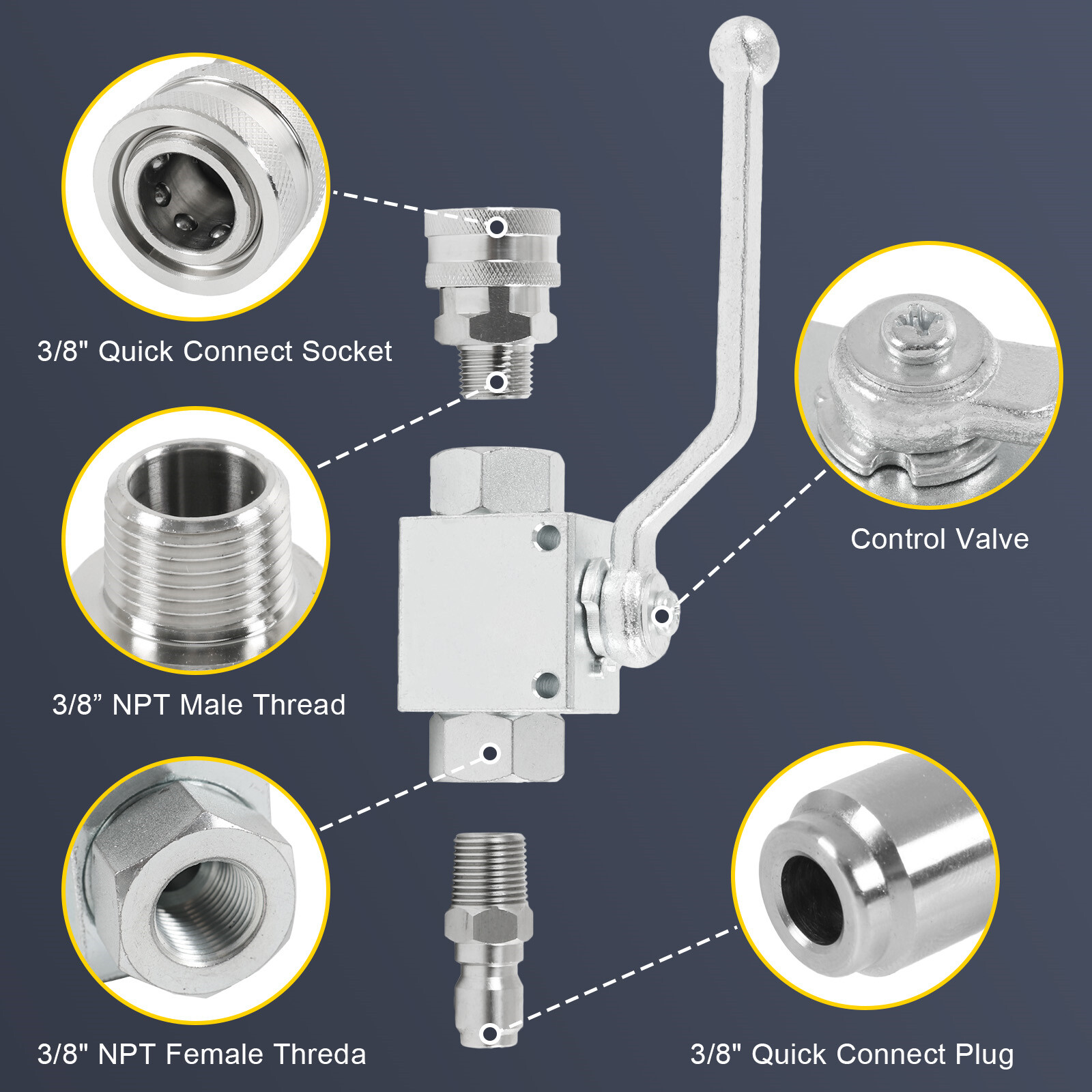 3/8″ Ball Valve Fit Pressure Washers Max 4500 PSI 3/8″ fitting Female Out