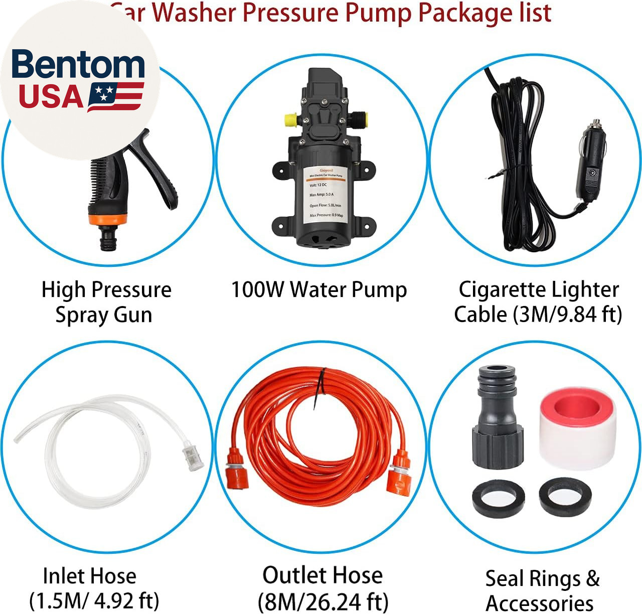 Electric Pressure Washer Pump, 12V 100W Portable High Pressure Power Intelligent