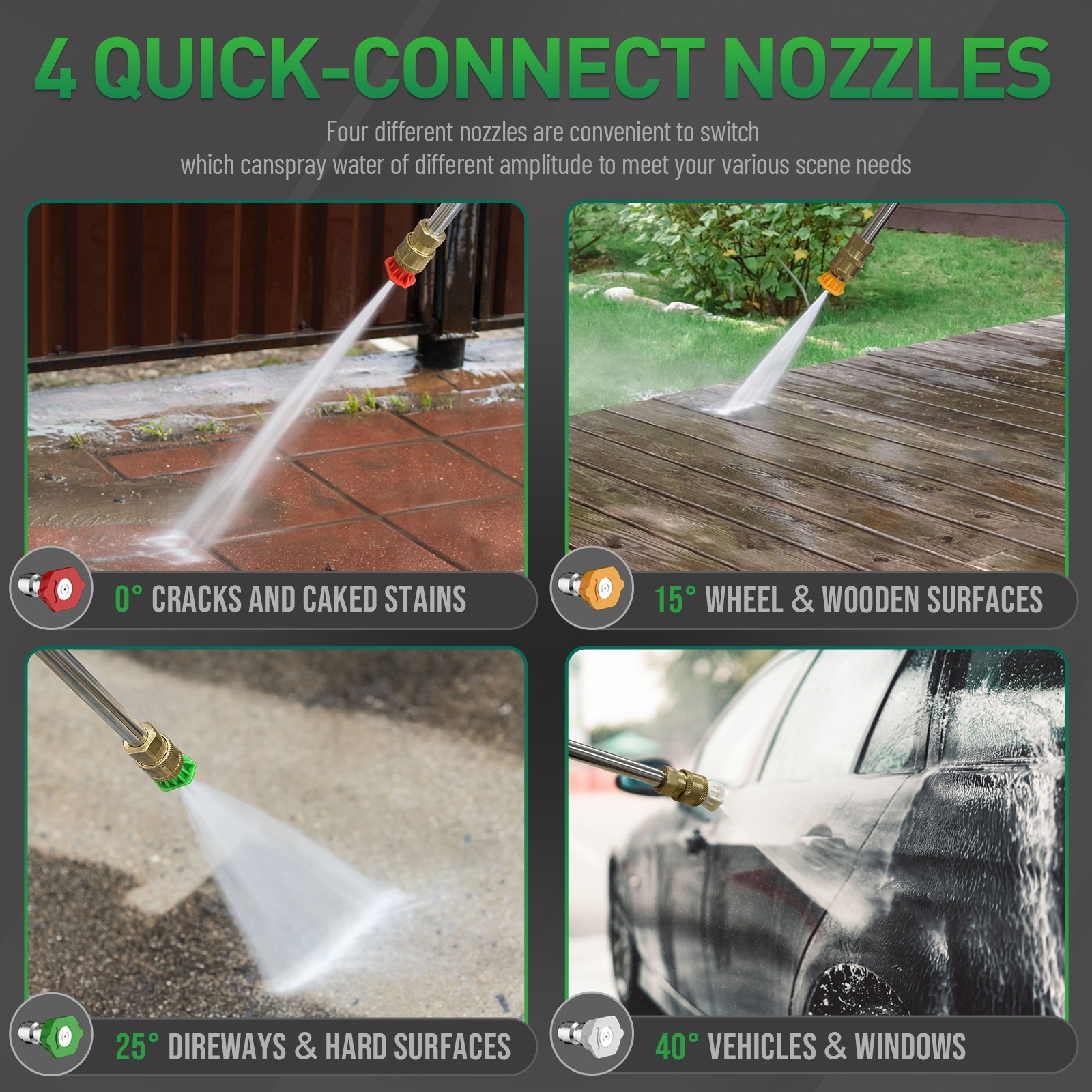 Pressure Washer 4500PSI 3.9GPM, 15-Level Touch, 4 Wheels, 4 Nozzles, for Car
