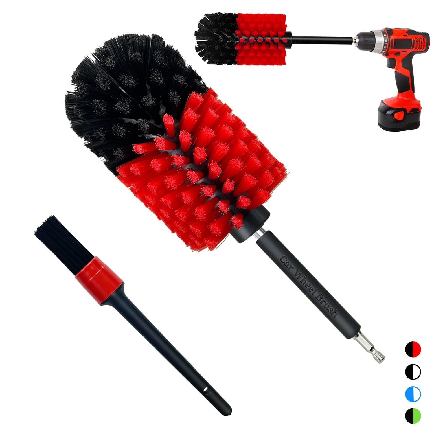 Wheel Brush Kit, Soft Drill Cleaner Brush, No Scratches Red/Black,2pcs