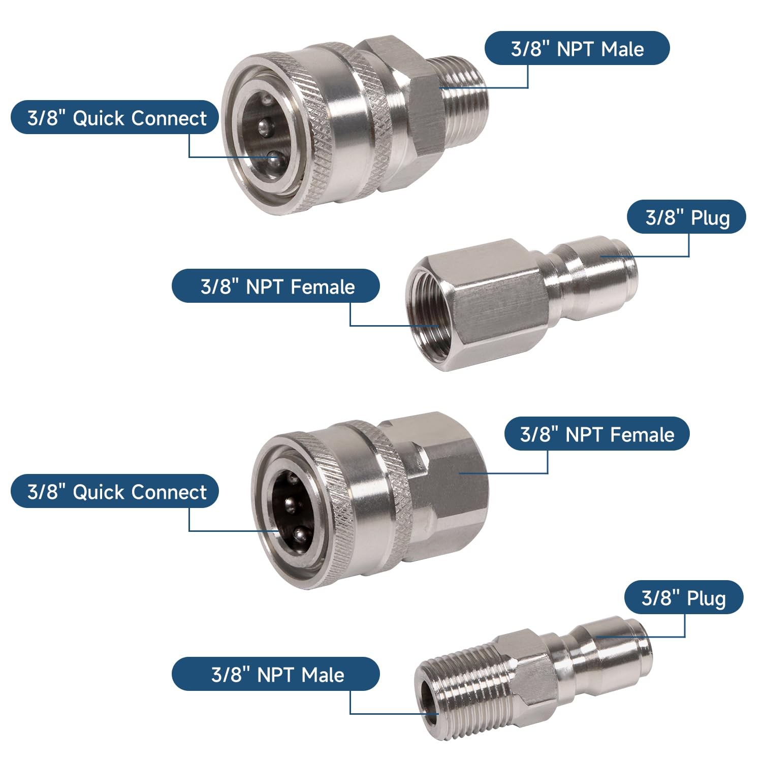 3/8 Inch Stainless Steel Quick Connect Coupler Fittings NPT Male Thread Kit