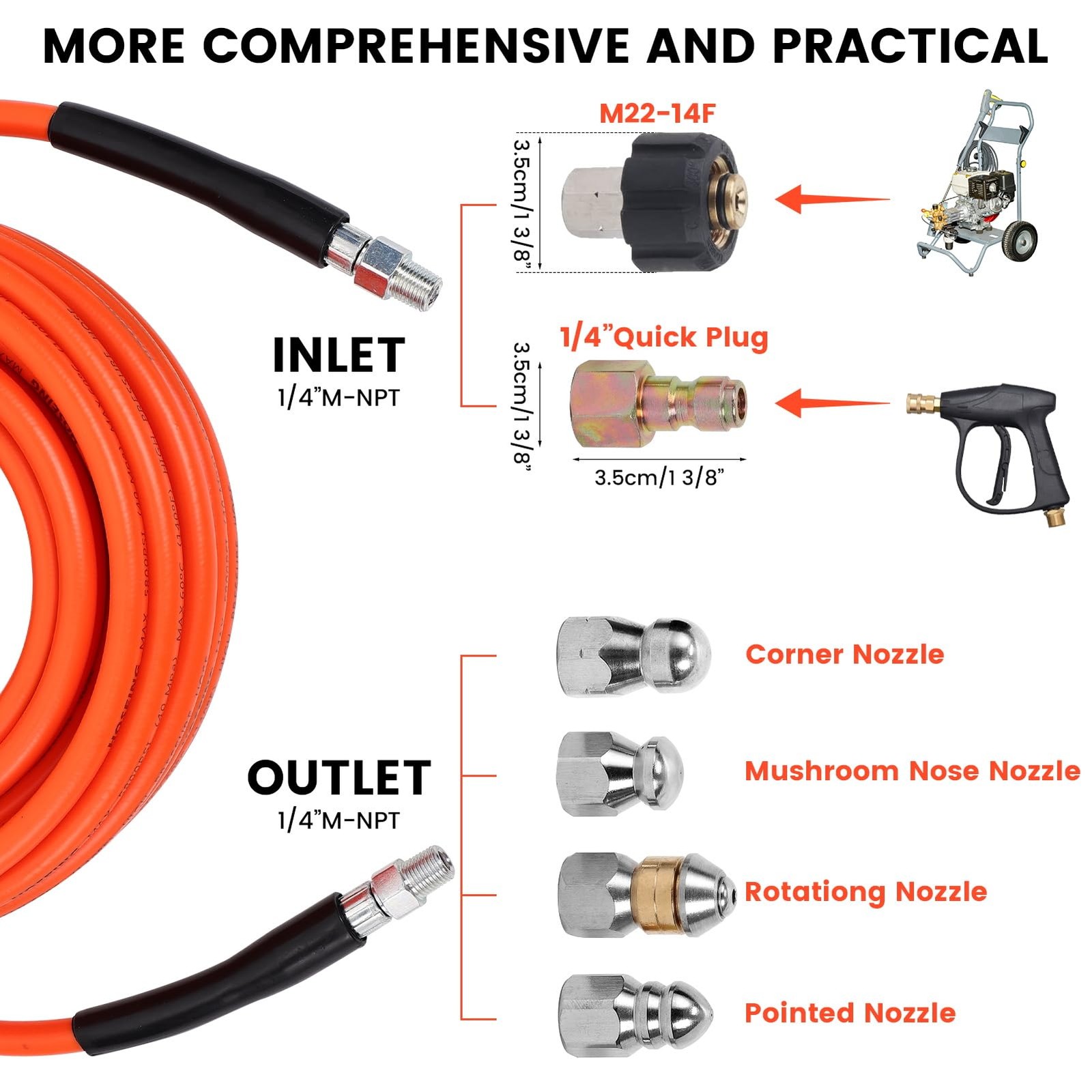 150FT Sewer Jetter Kit for Pressure Washer, 5800 PSI Water Jet Drain Cleaner …