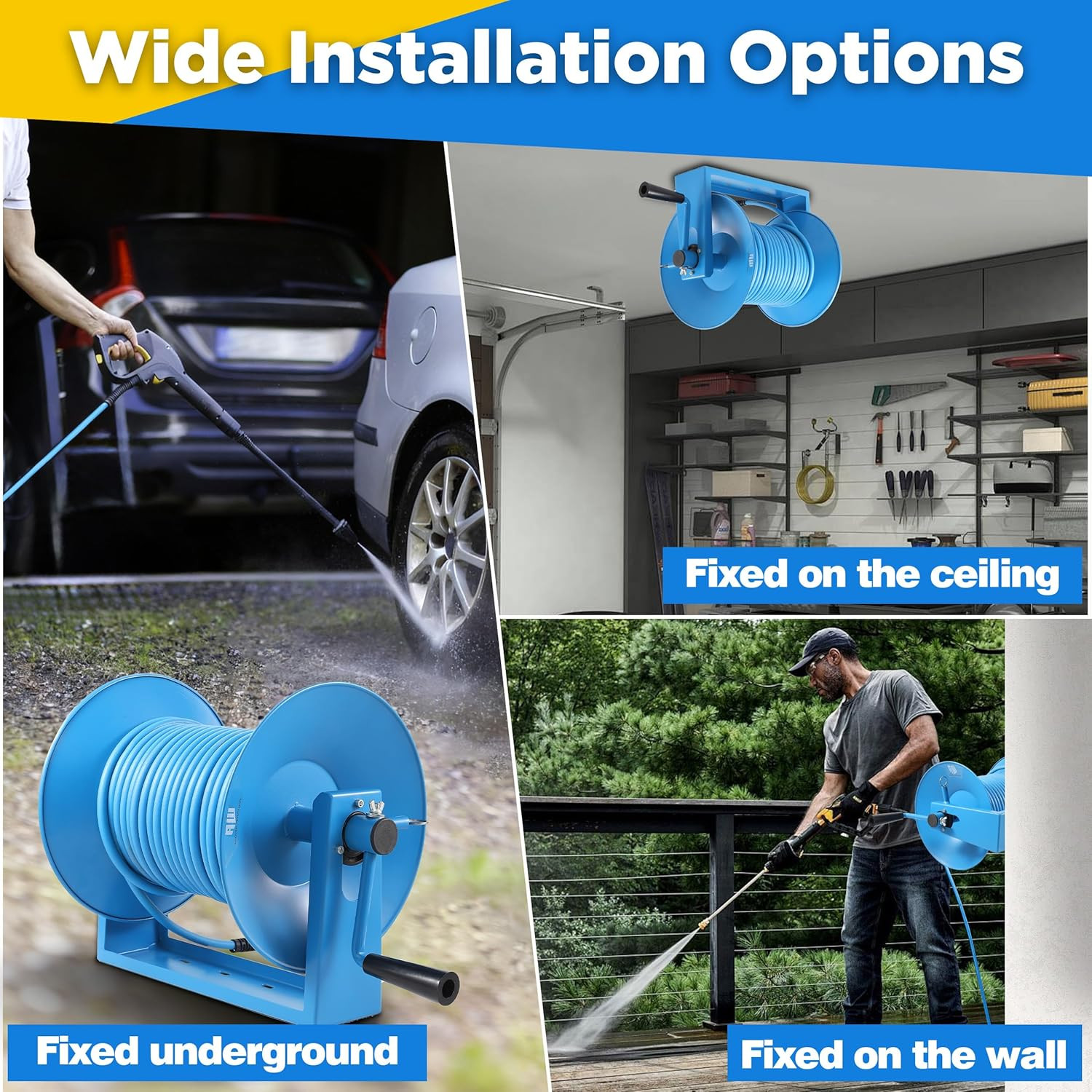 Pressure Washer Hose Reel 180FT, Mounted Heavy Duty High Power Washer Hose Reel,