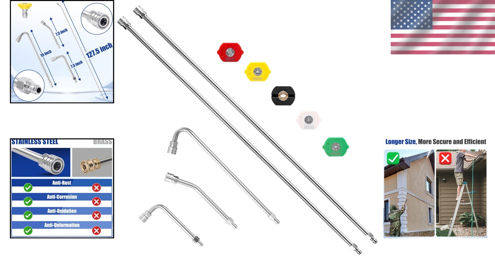 Versatile 120″ Extension Wand with 5 Nozzle Tips for Complete Cleaning Solutions
