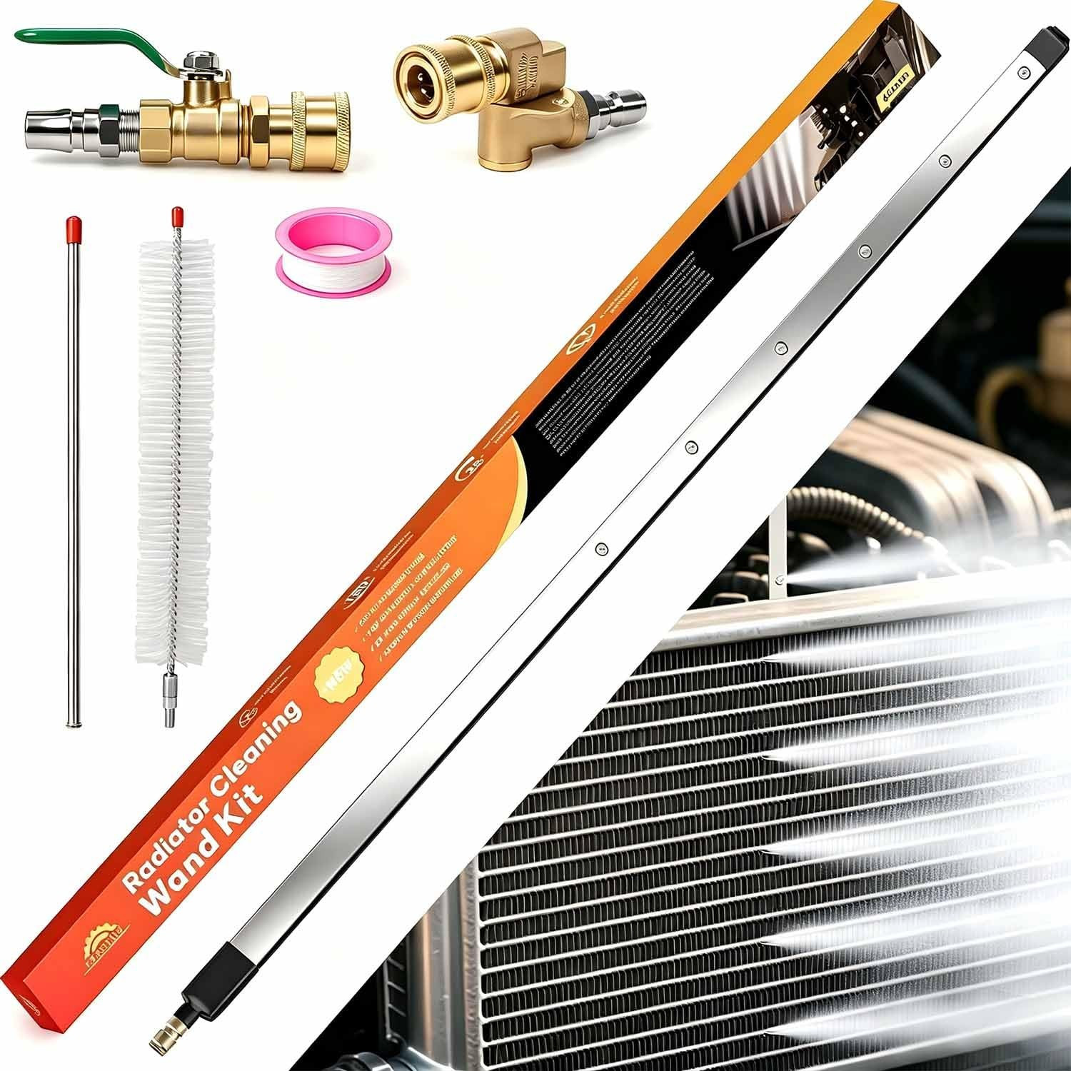 40″ Radiator Cleaning Wand Tool Air Water Dual Use Fan Nozzle AC Coil Brush