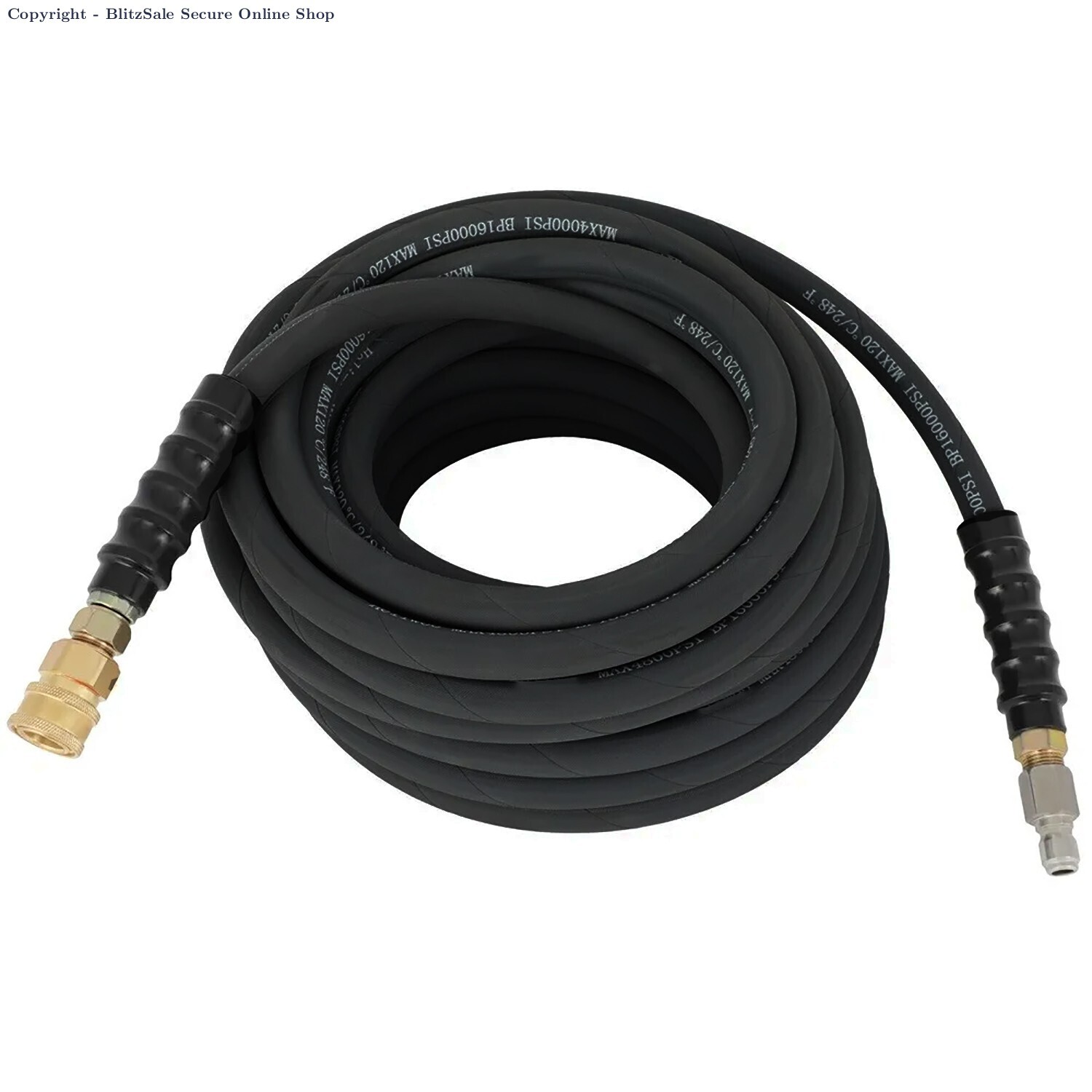 25ft Pressure Washer Hose 4000 PSI Non-Marking Black With Couplers 275F 3/8″