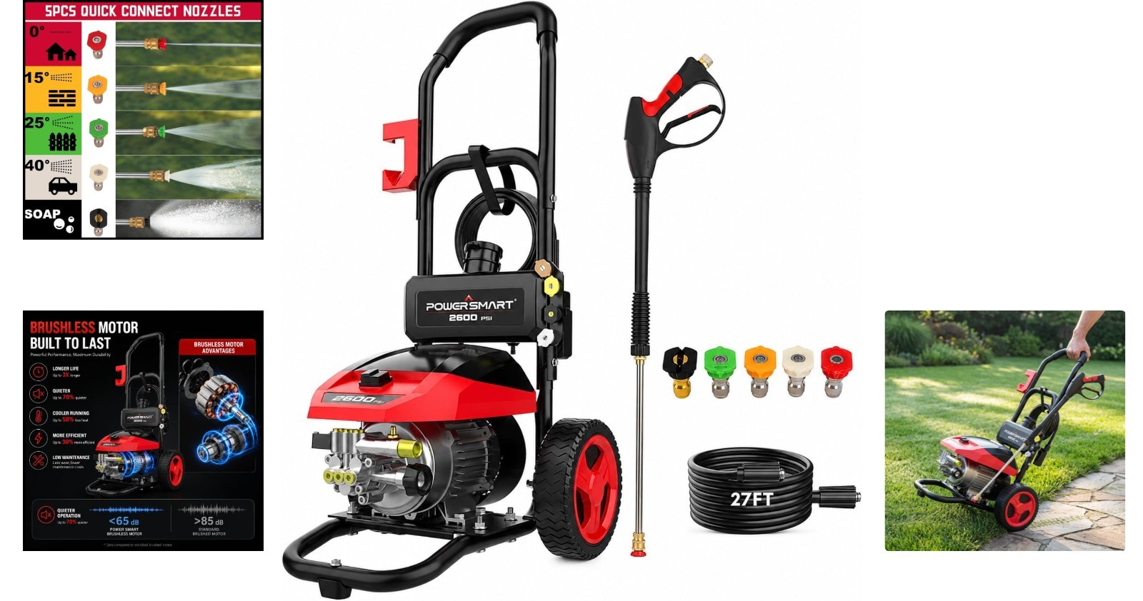 Electric Pressure Washer with 8-Inch Wheels & 5 Quick-Connect Nozzles – 3000 PSI