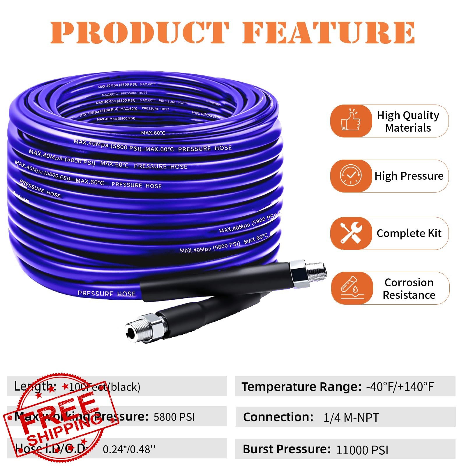 Zgqmcgy Sewer Jetter Kit Purple 100FT Pressure Washer Hose