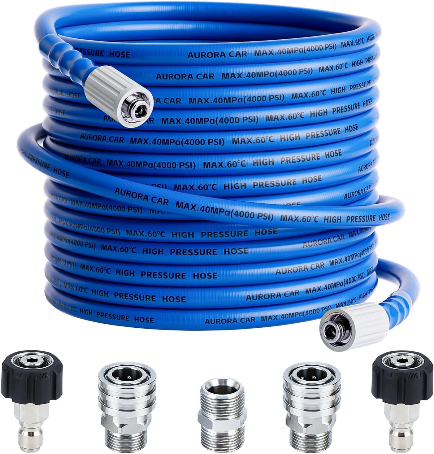 Pressure Washer Hose 50 FT x 1/4″，Kink Resistant Power Washer Hose with M22-1…
