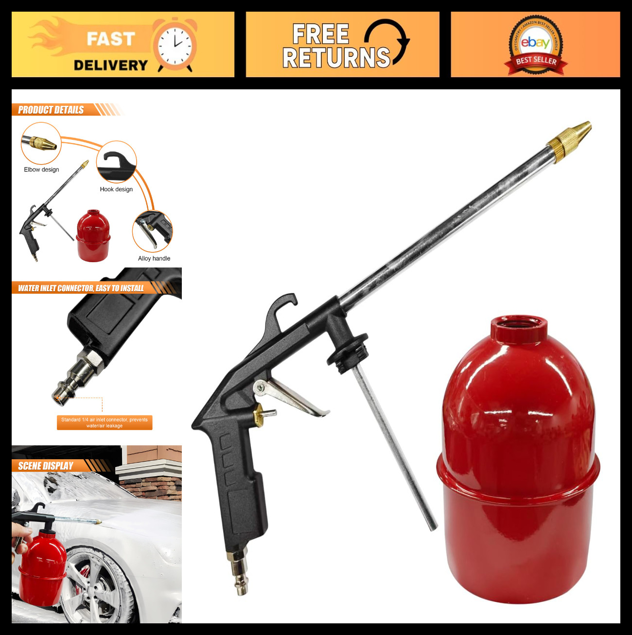 High-Pressure Car Engine Cleaning Spray Gun & Dust Blower Tool, 1L Metal Jug