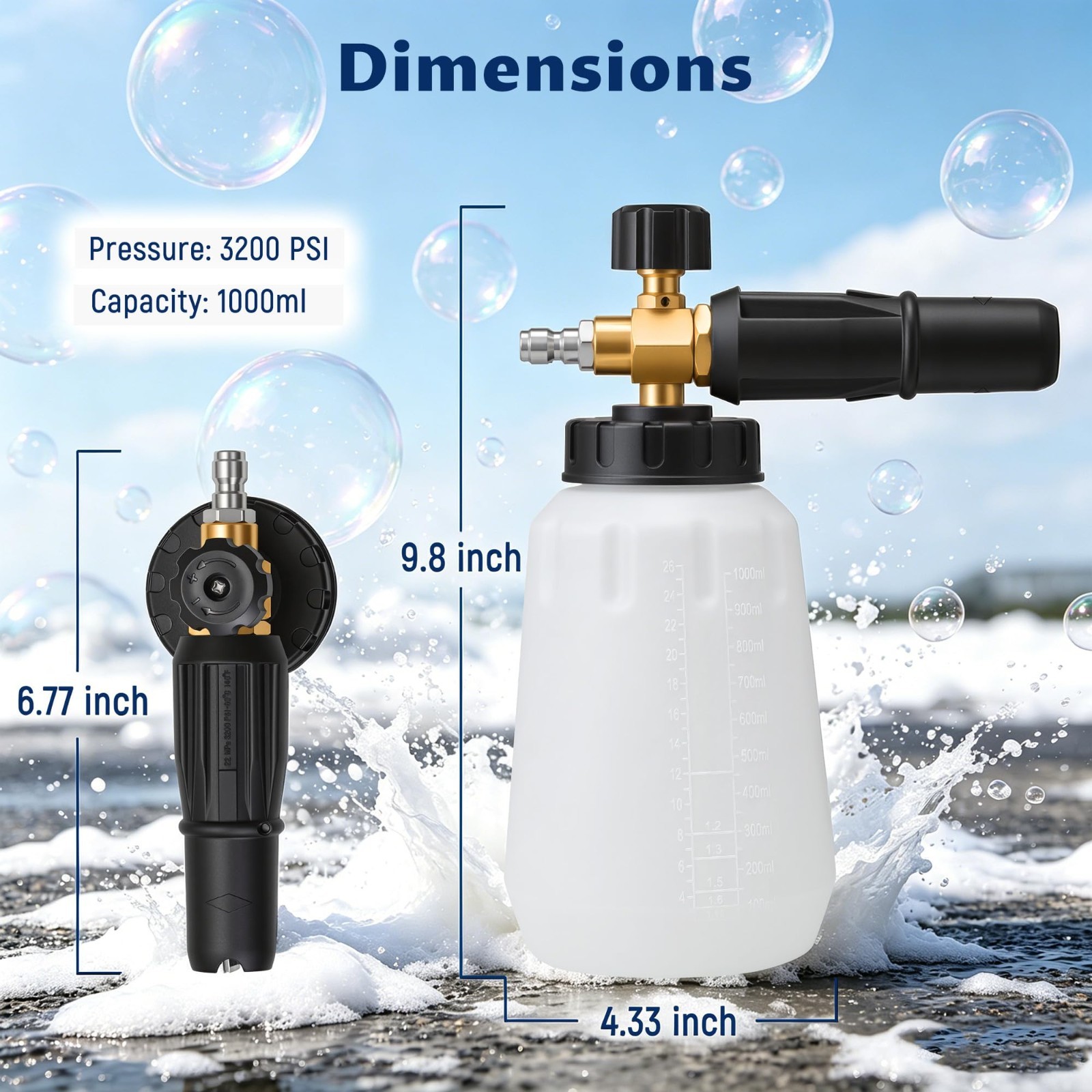 Foam Cannon for Pressure Washer – 1000ml Snow Foam Lance, Adjustable Spray, 1/4″