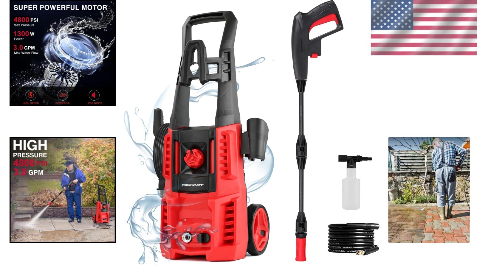 Upgraded 1850 PSI Electric Pressure Washer – Effortless All-Terrain Cleaning