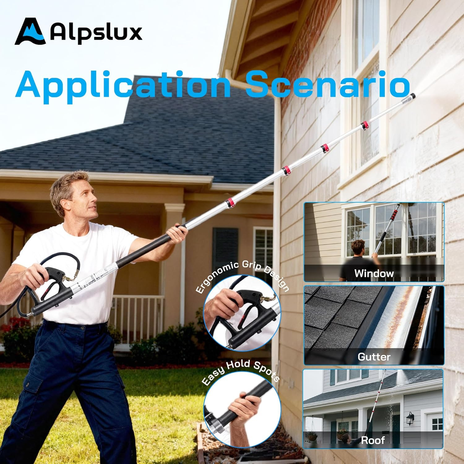 Gutter Cleaning Tools 24 FT Telescoping Pressure Washer 3 Extension Wands, Gutte