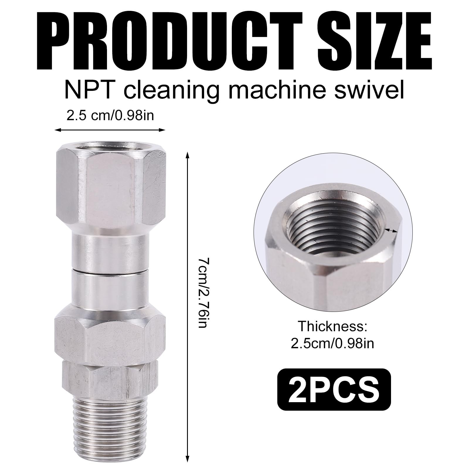 2 PCS 3/8 Inch NPT Pressure Washer Swivel Fitting Stainless Steel 4500 PSI