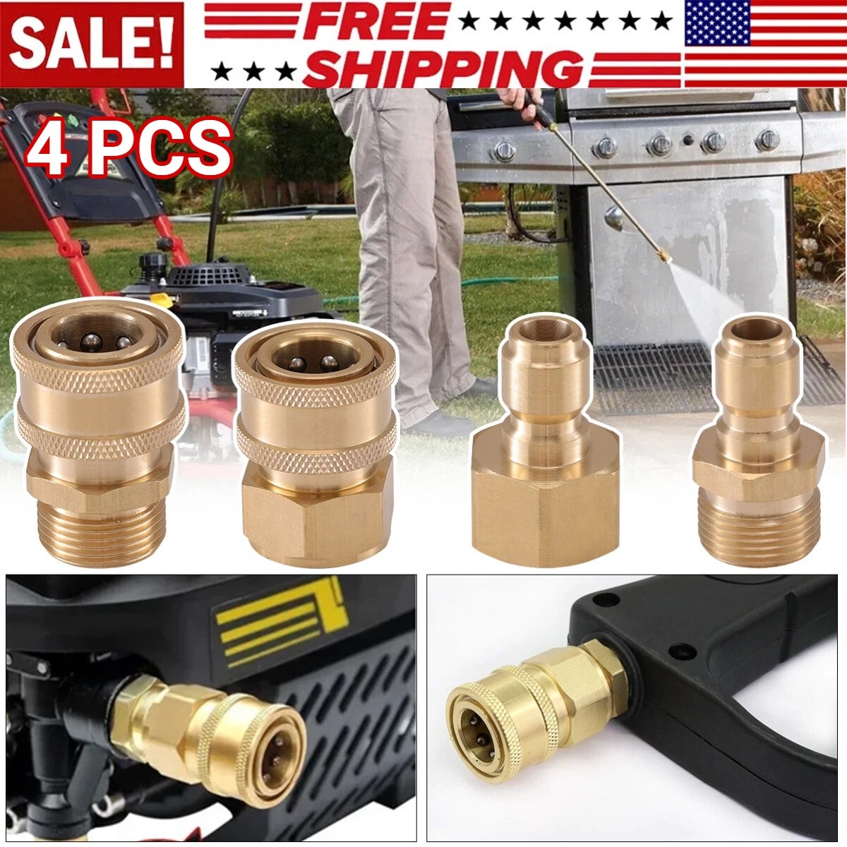 4PCS High Pressure Washer Adapter Kit Quick Connect M22-15mm to 3/8″ Swivel Set