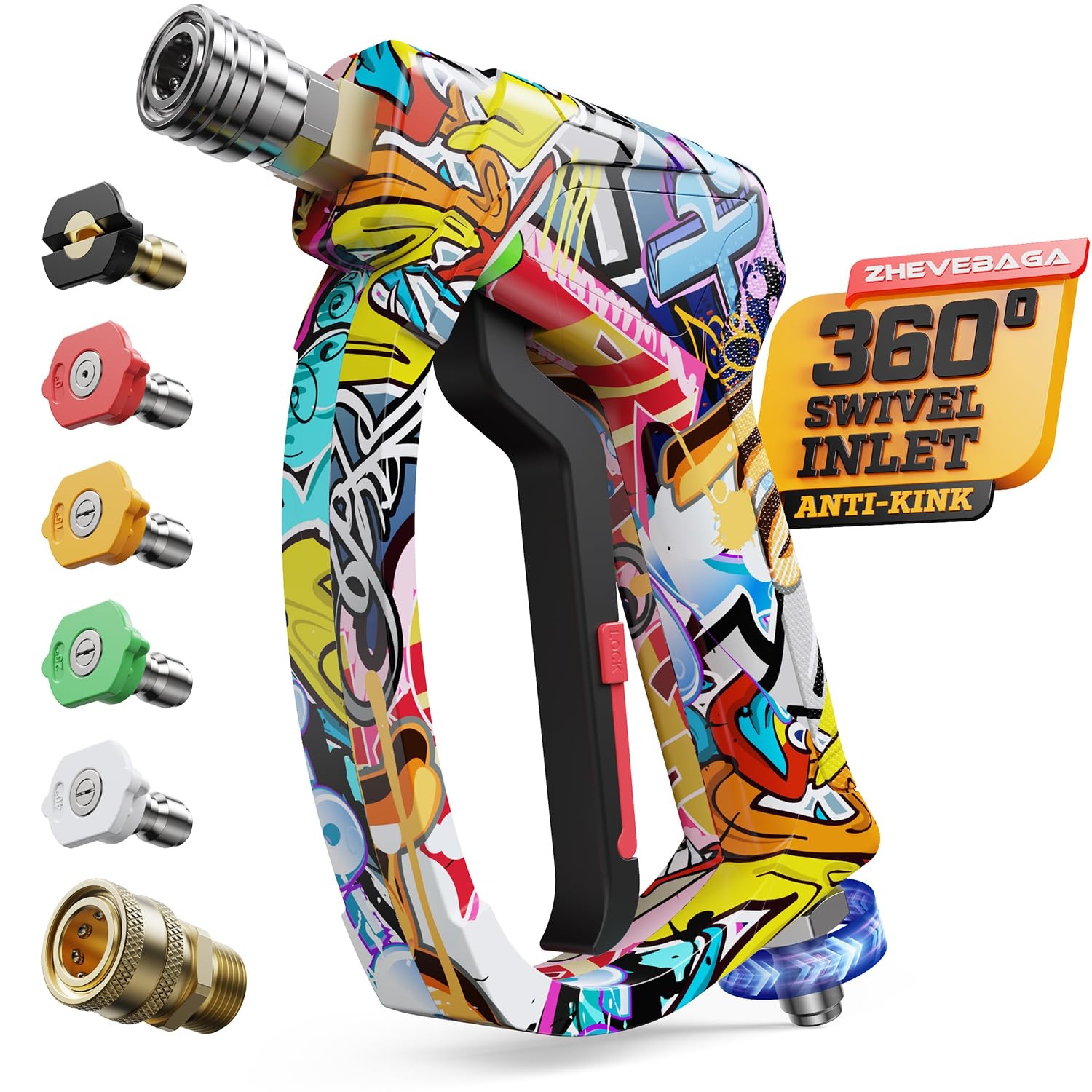 Short Pressure Washer Gun with Swivel 3/8″ & M22-14mm Connect High Pressure W…