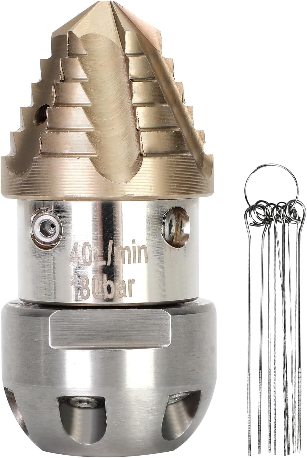 3/8 NPT Sewer Jetter Nozzle 360 Rotating Stainless Steel Pressure Washer 40 L Mi