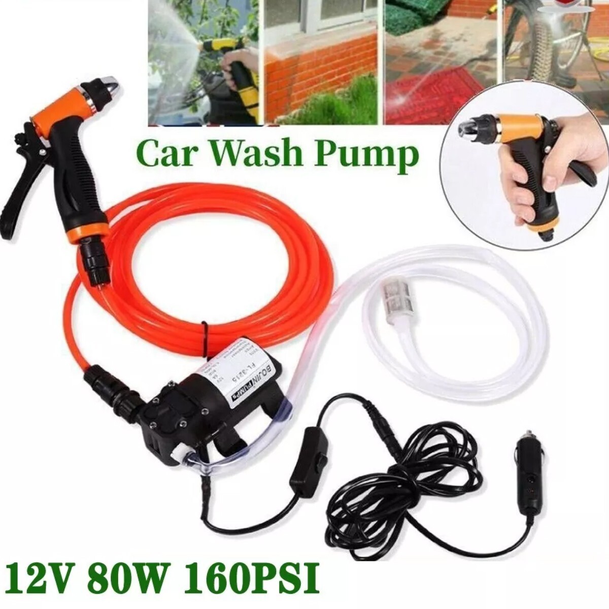 12V 160PSI Washdown Wash Pump Kit Electric DIY Car Washer Cleaner Sprayer Tool