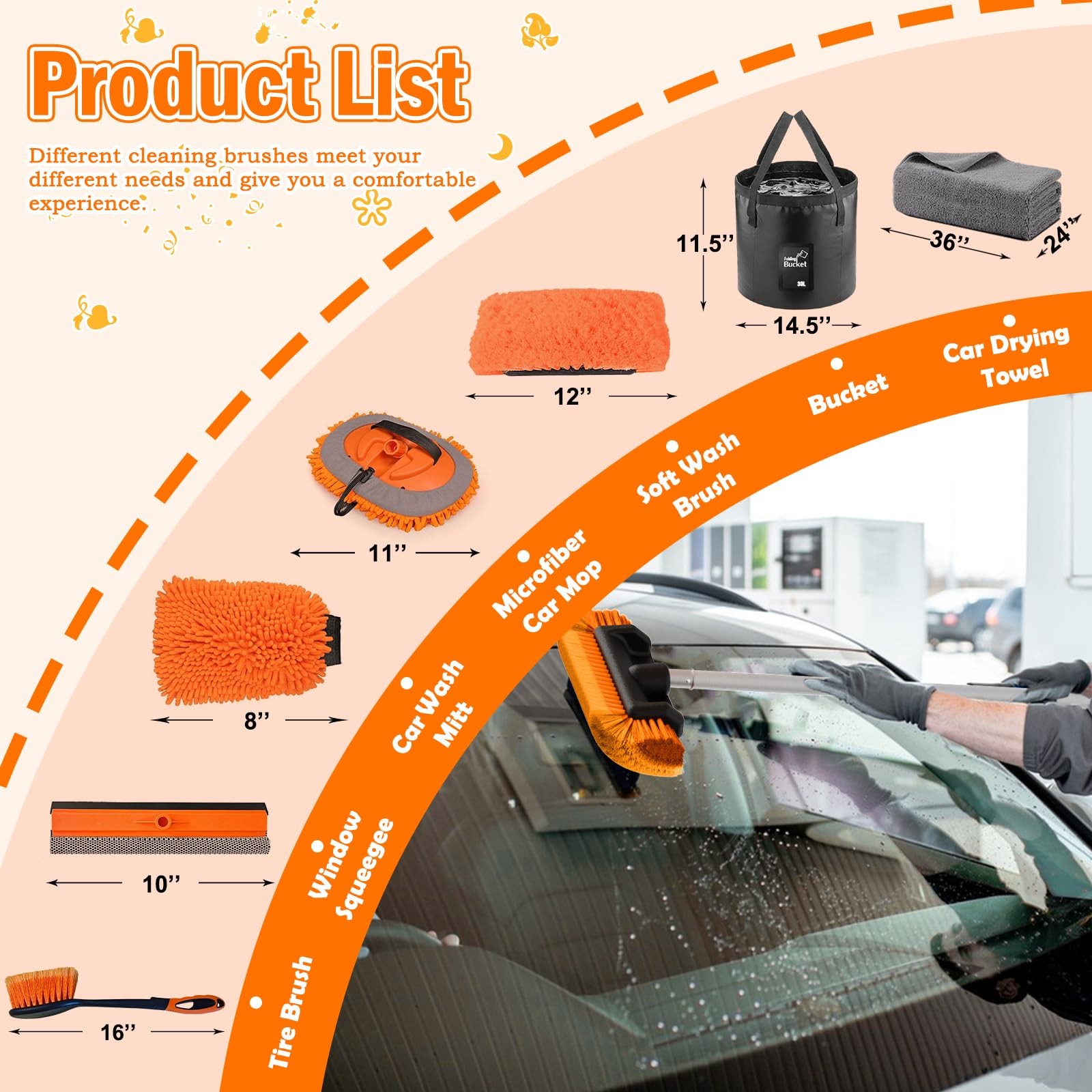 12FT Car Wash Brush with Long Handle, Cleaning Kit