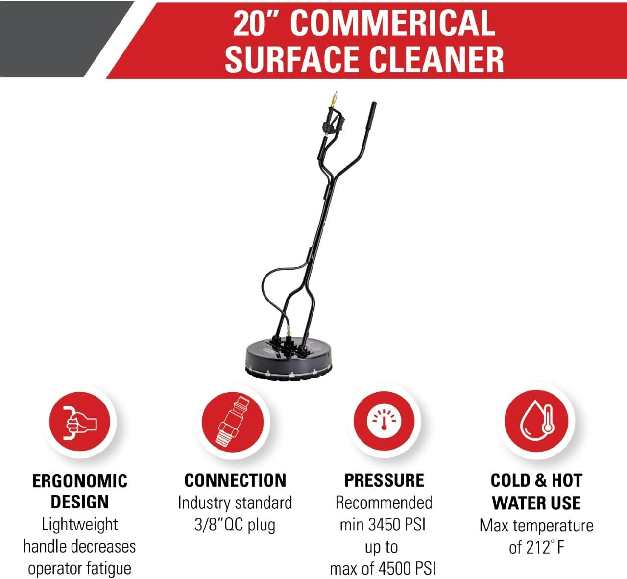 20″ Industrial Pressure Washer Surface Cleaner, 3450-4500 PSI, Black
