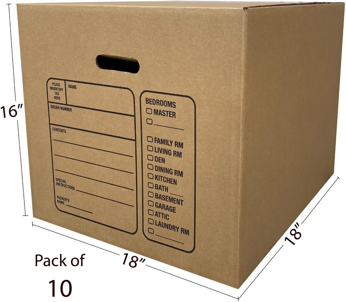 Premium Medium Moving Boxes 18x18x16″ – Pack of 10 Sturdy Cardboard Boxes
