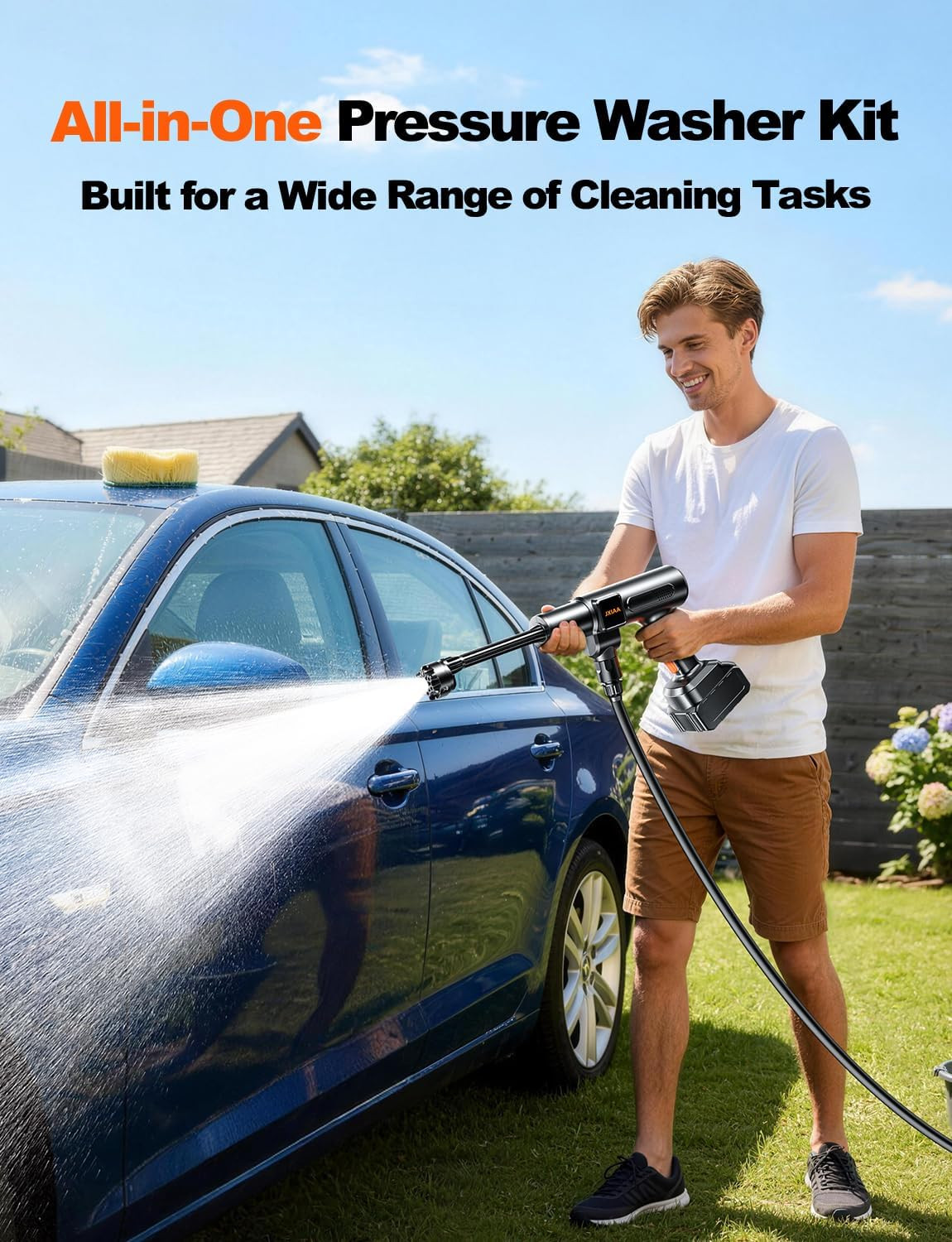 Portable Cordless Pressure Washer, 1880 PSI, 6-in-1 Nozzle & Foam Cannon