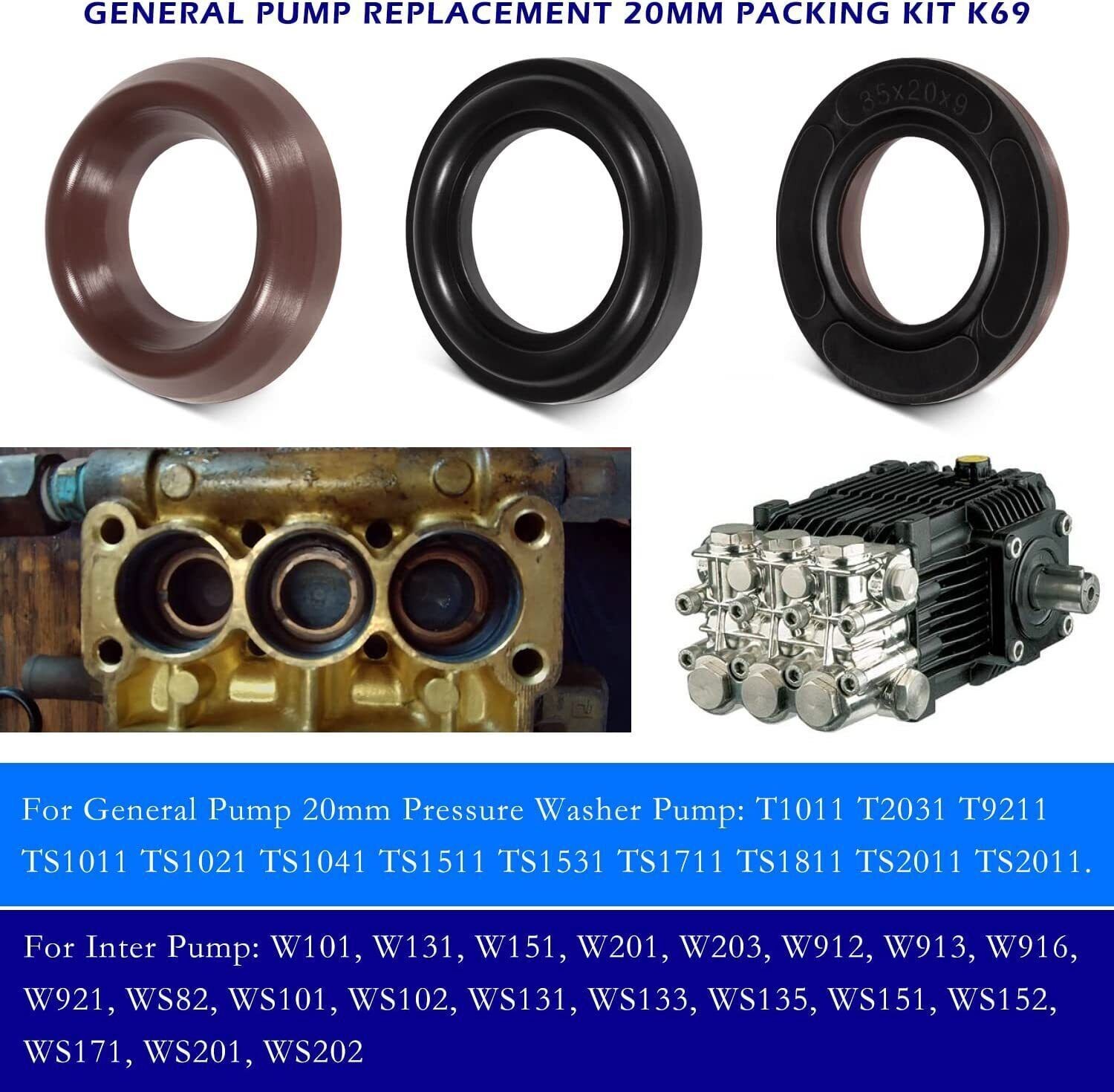 20mm K69 Pressure Washer Pump Rebuild Kit for General Pump Interpump 9PCS