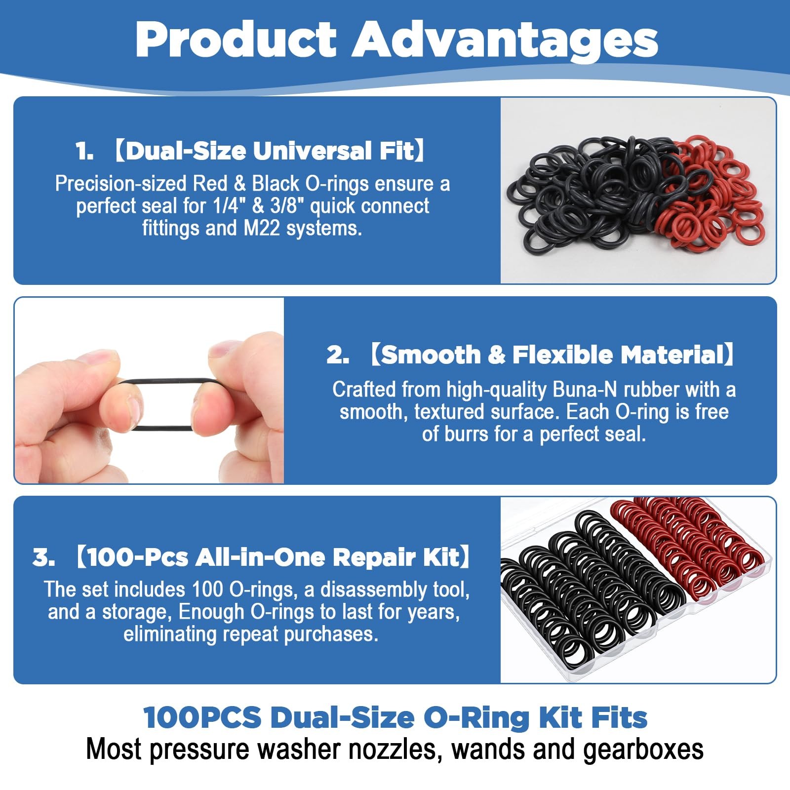 100 Pcs Pressure Washer O Rings, 1/4″&3/8” Garden Hose O Ring with M22 14mm …