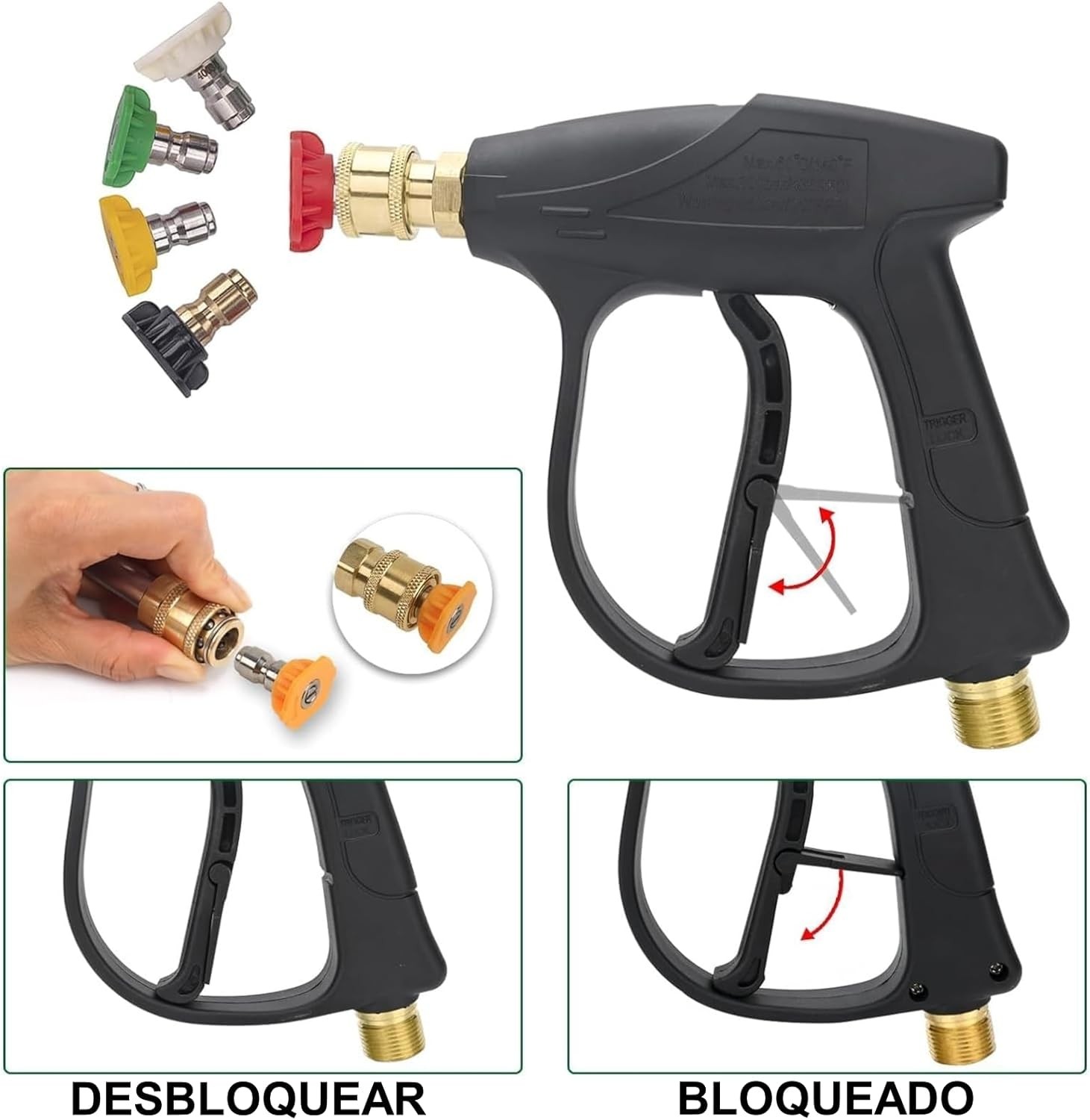 1/4″ High Pressure Washer Gun 4000 PSI Car Wash Foam Spray Short Wand w/5 Nozzle