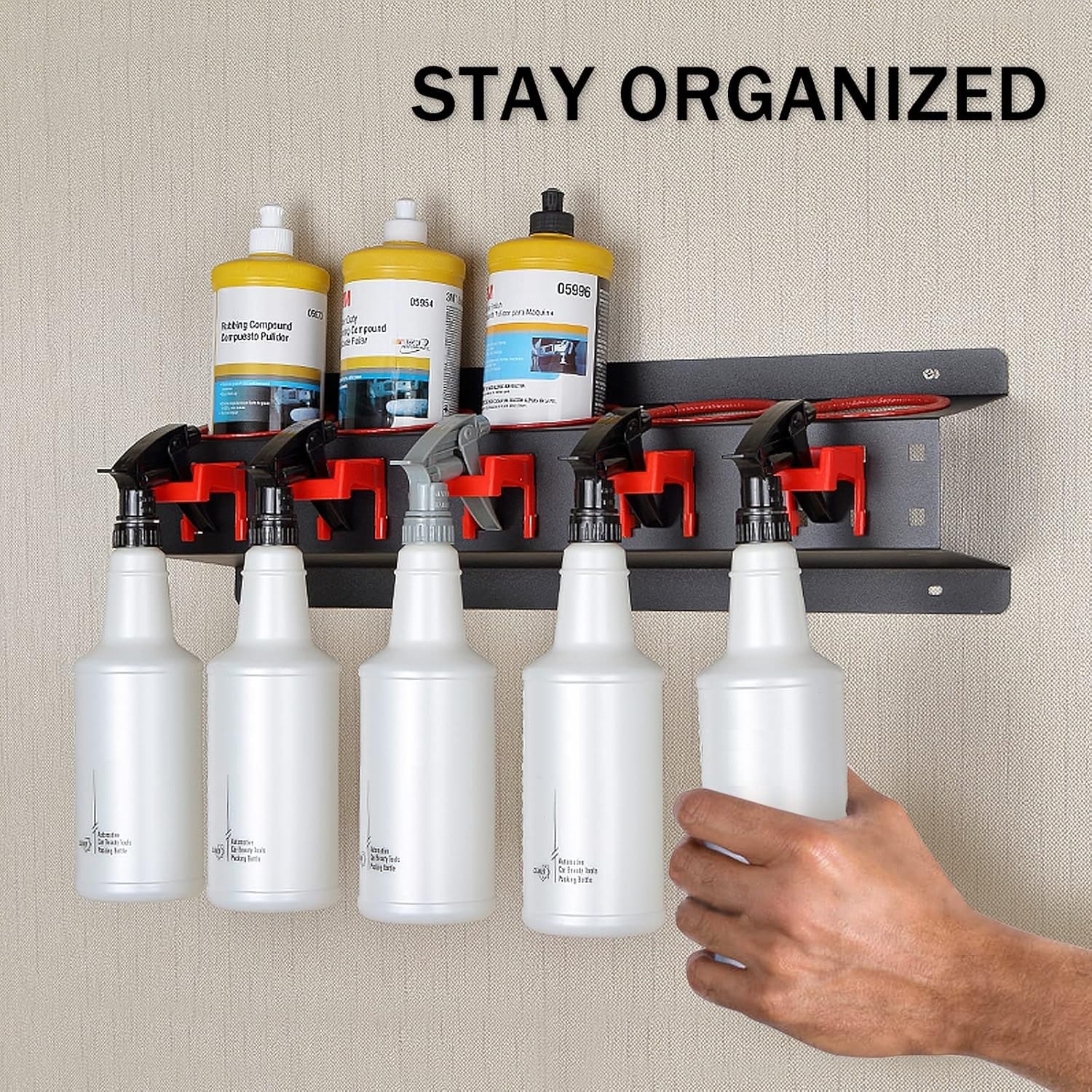 Spray Bottle Storage Rack Hanging Rail Car Beauty Shop Accessory 1, Black Red