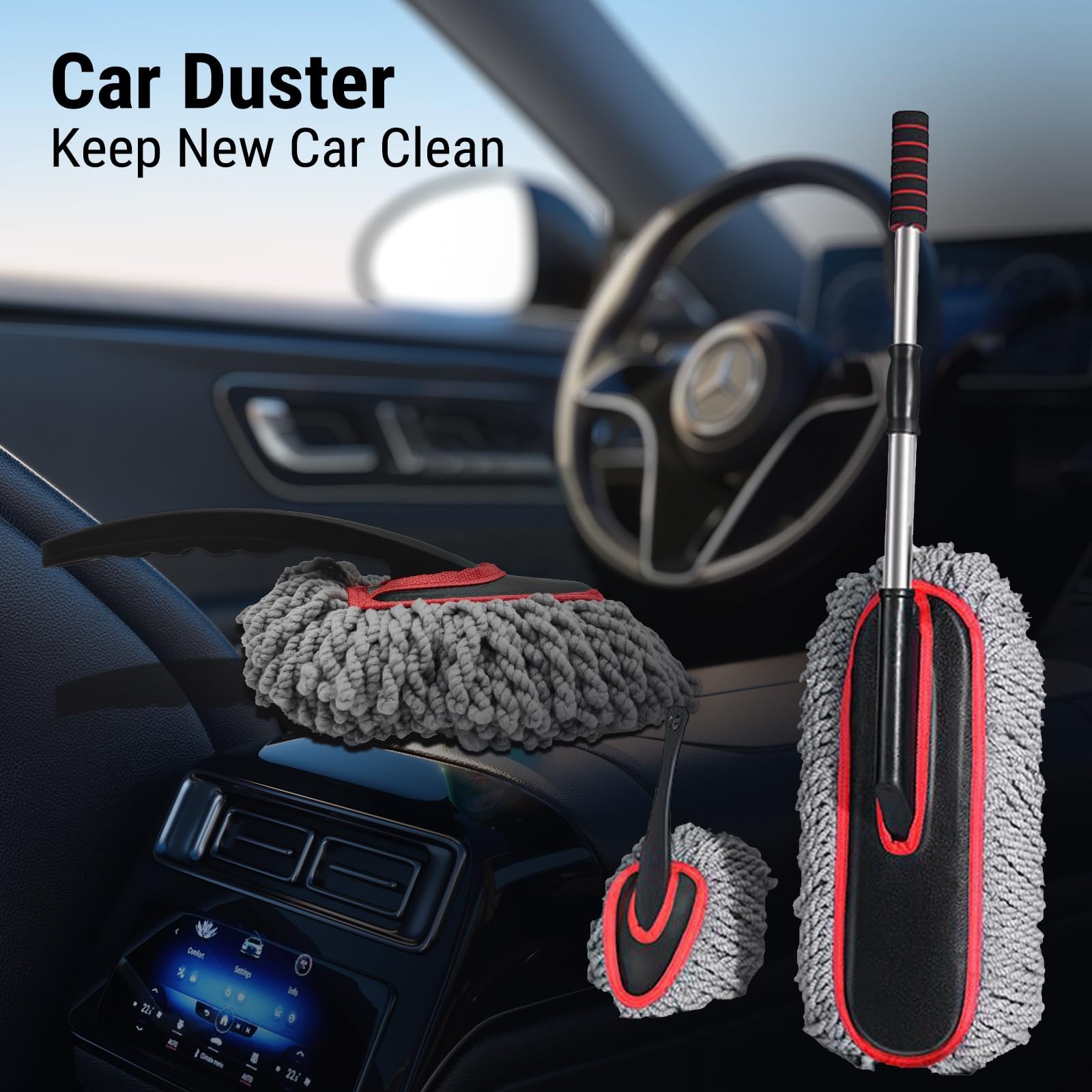 YeewayVeh Car Duster Kit, 2PCS Microfiber Exterior and 2 Pack, Red, Gray