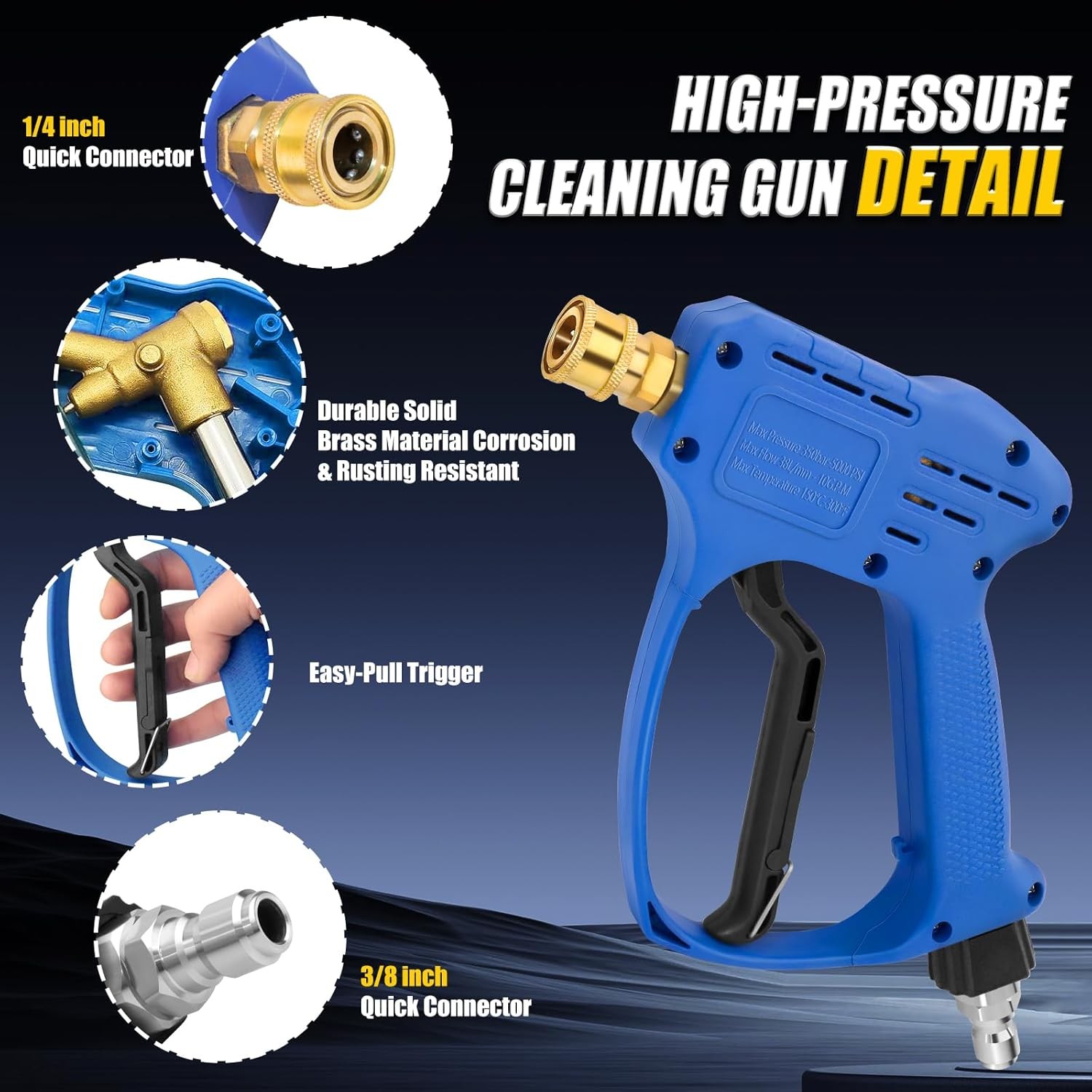 Stubby Swivel Pressure Washer Gun – 5000 PSI / 10 GPM with 3/8″ Male Plug and…