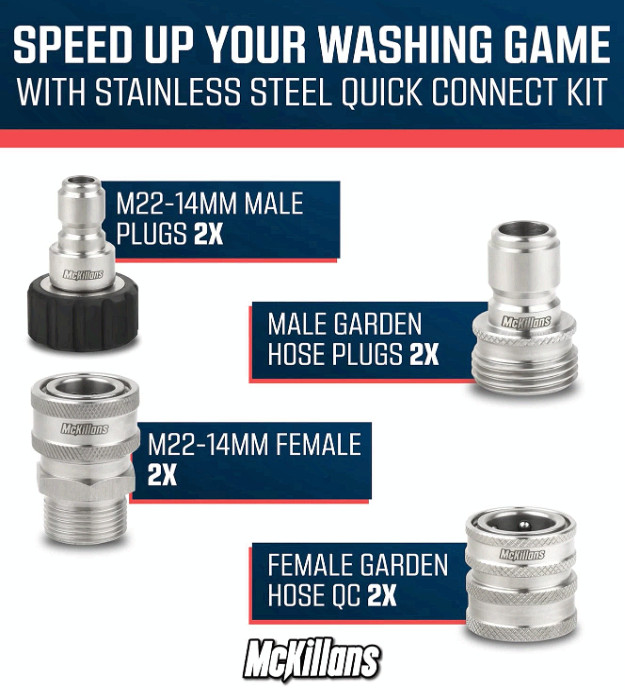 McKillans M22-14mm Pressure Washer Quick Connect Kit 3/8″ Stainless