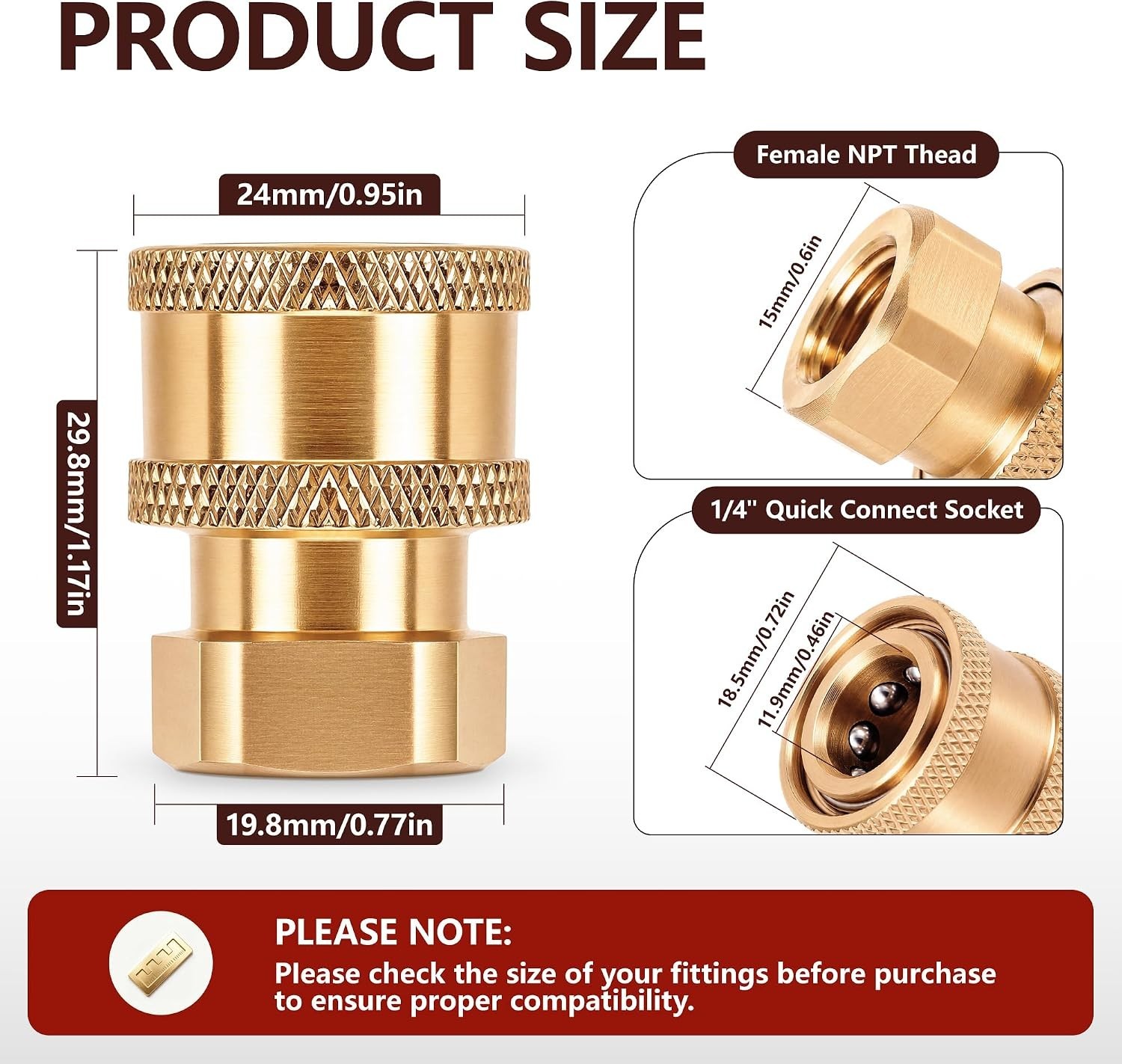 Pressure Washer Fittings 3 Pack Brass 1/4 Inch Quick Connect Coupler to Femal…