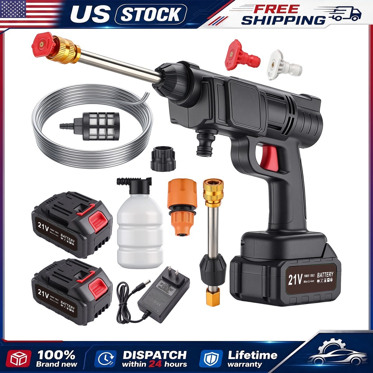 600W Cordless Pressure Washer Portable Car Cleaner High Power Battery Gun Kit