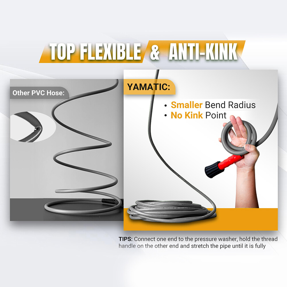 YAMATIC Super Flexible Pressure Washer Hose 1/4″Kink Resistant Power Washer Hose