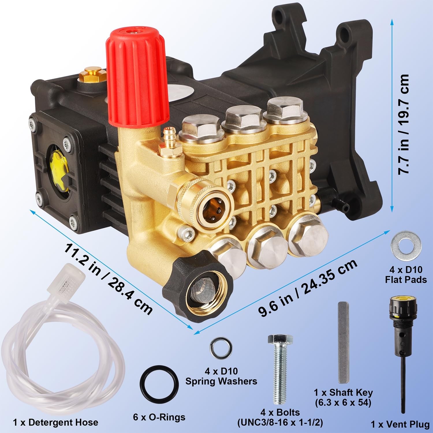 Biswing Pressure Washer Pump, 1″ Shaft Horizontal Triplex Plunger, 4400 PSI M…