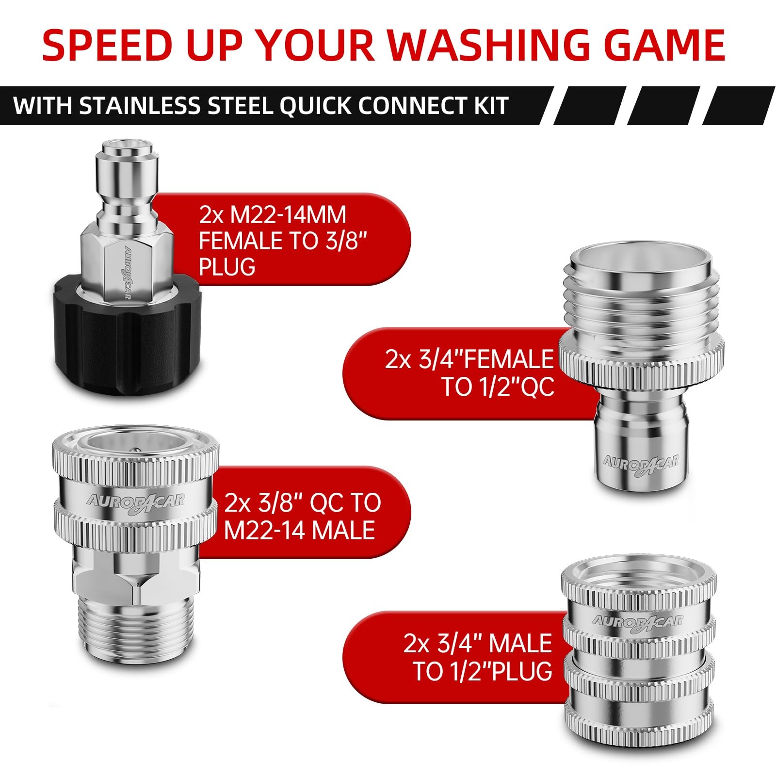 CAR Pressure Washer Quick Connect Kit, Stainless Steel Pressure Washer…