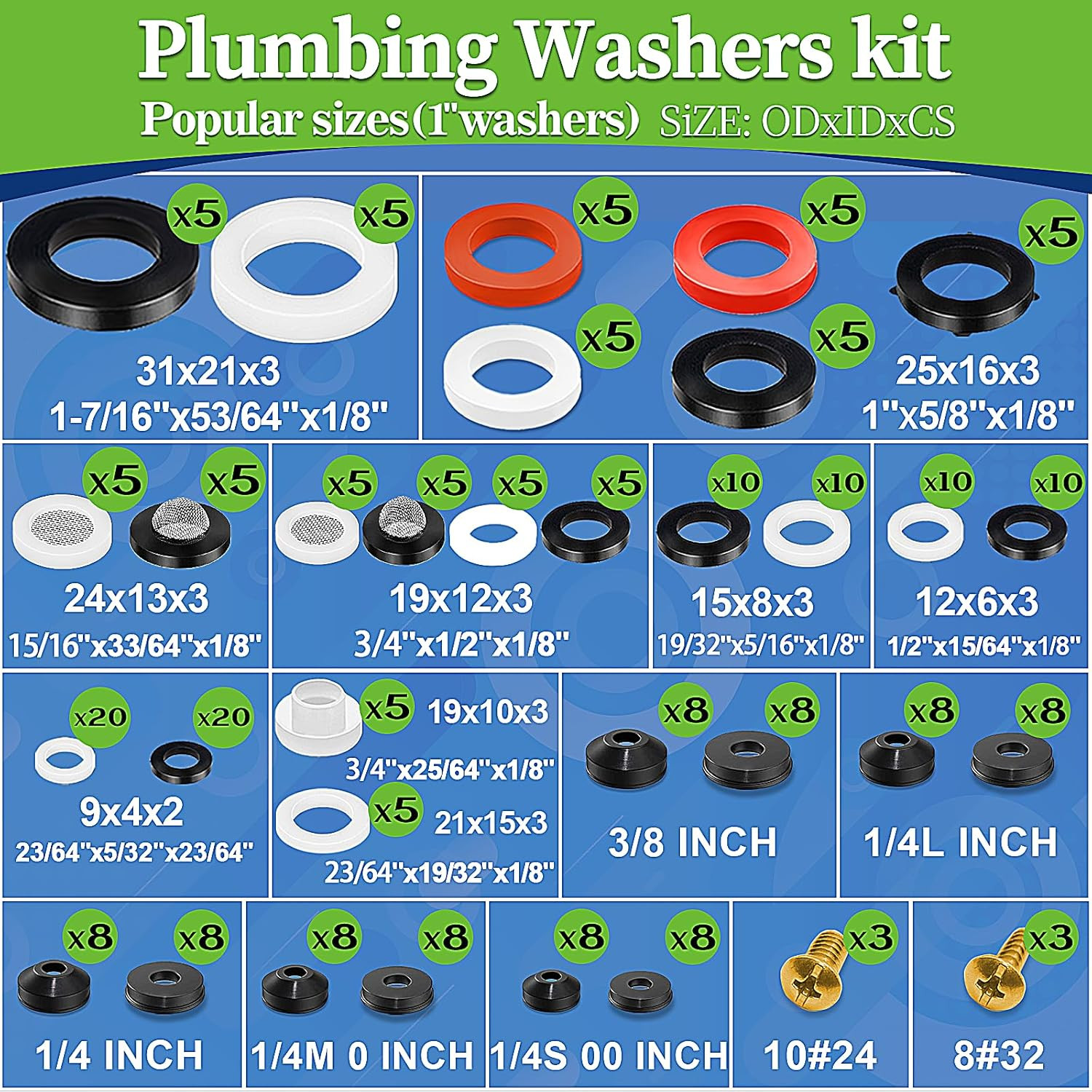 258 Pcs 2-In-1 Spigot Washer & Hose Gasket Kit for Assorted Outdoor Faucet Garde