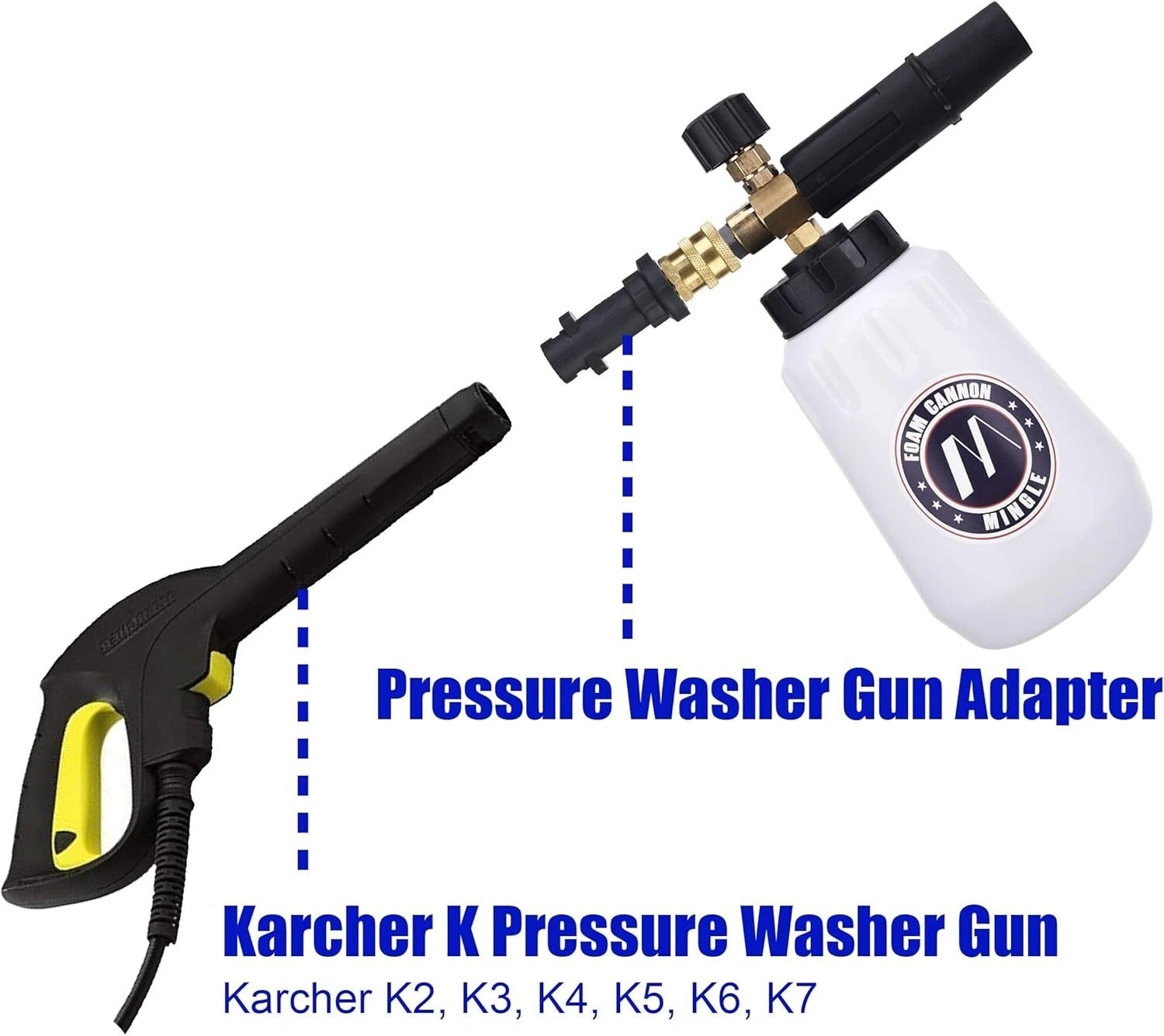 Effortless Cleaning: 1 Liter Foam Cannon with 5 Nozzle Tips for Karcher Washers