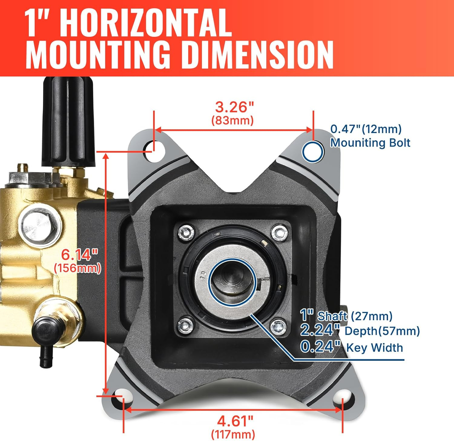 Horizontal Triplex Plunger Pressure Washer Pump 1″ Shaft 4000 PSI 3.8 GPM, Repla