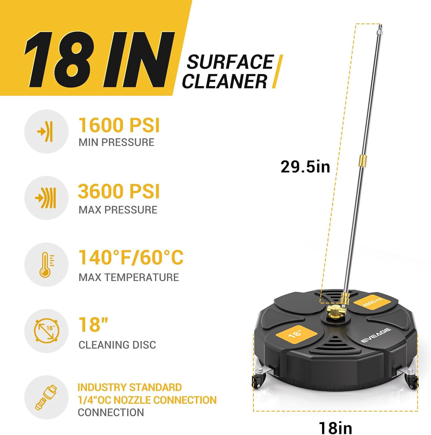 18″ Pressure Washer Surface Cleaner with Wheels – 4000 PSI Accessory