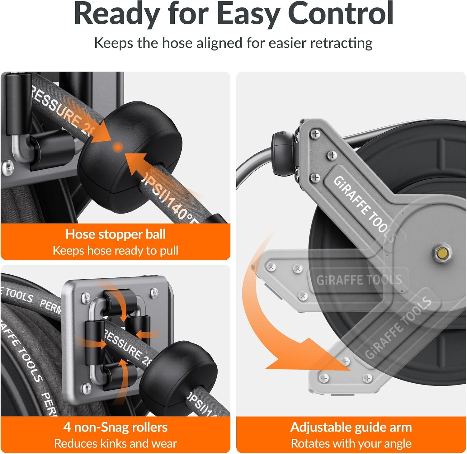 Pressure Washer Hose Reel 60ft 1/4″ Power Washer Hose Reel Automatic Rewind