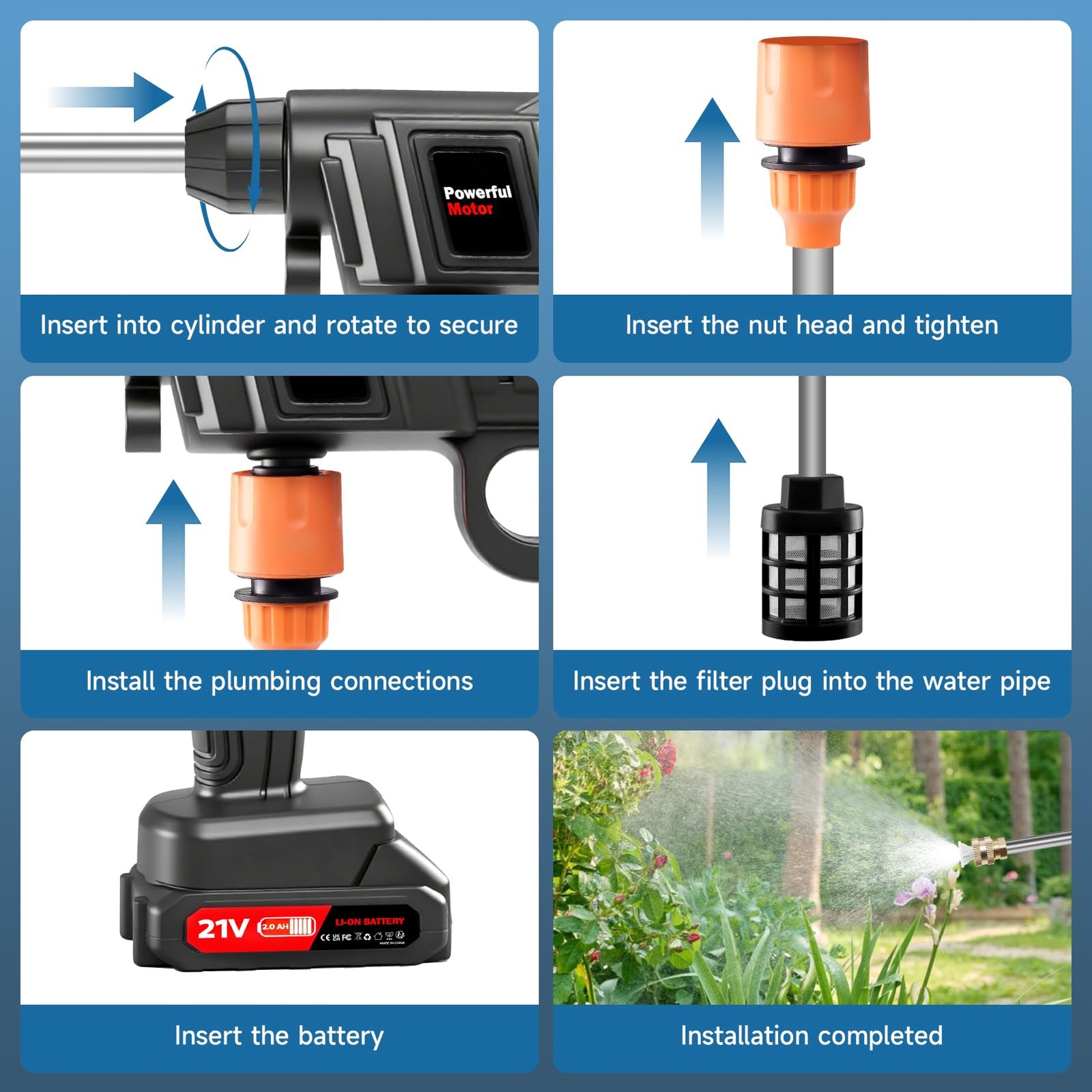 Wzto Portable Battery Power Washer 1500W 60Bar/870 Psi Electric Pressure Washer
