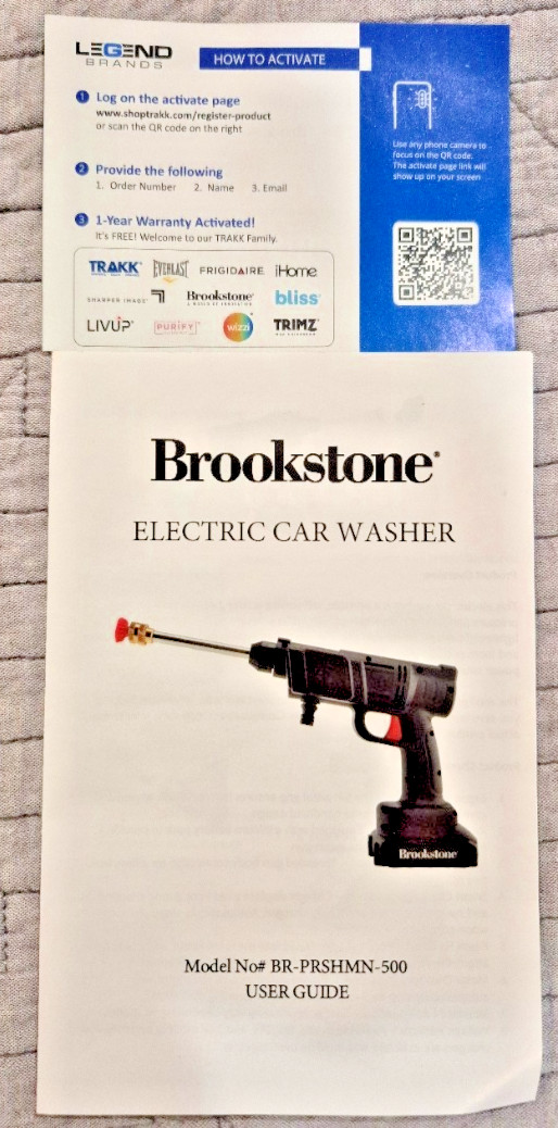 Brookstone Portable Cordless High Pressure Water Spray Gun Car Washer Cleaner