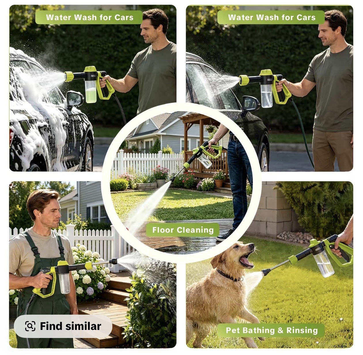 SEESE Car Wash Foam Gun for Garden Hose, Foam Cannon Car Wash Kit