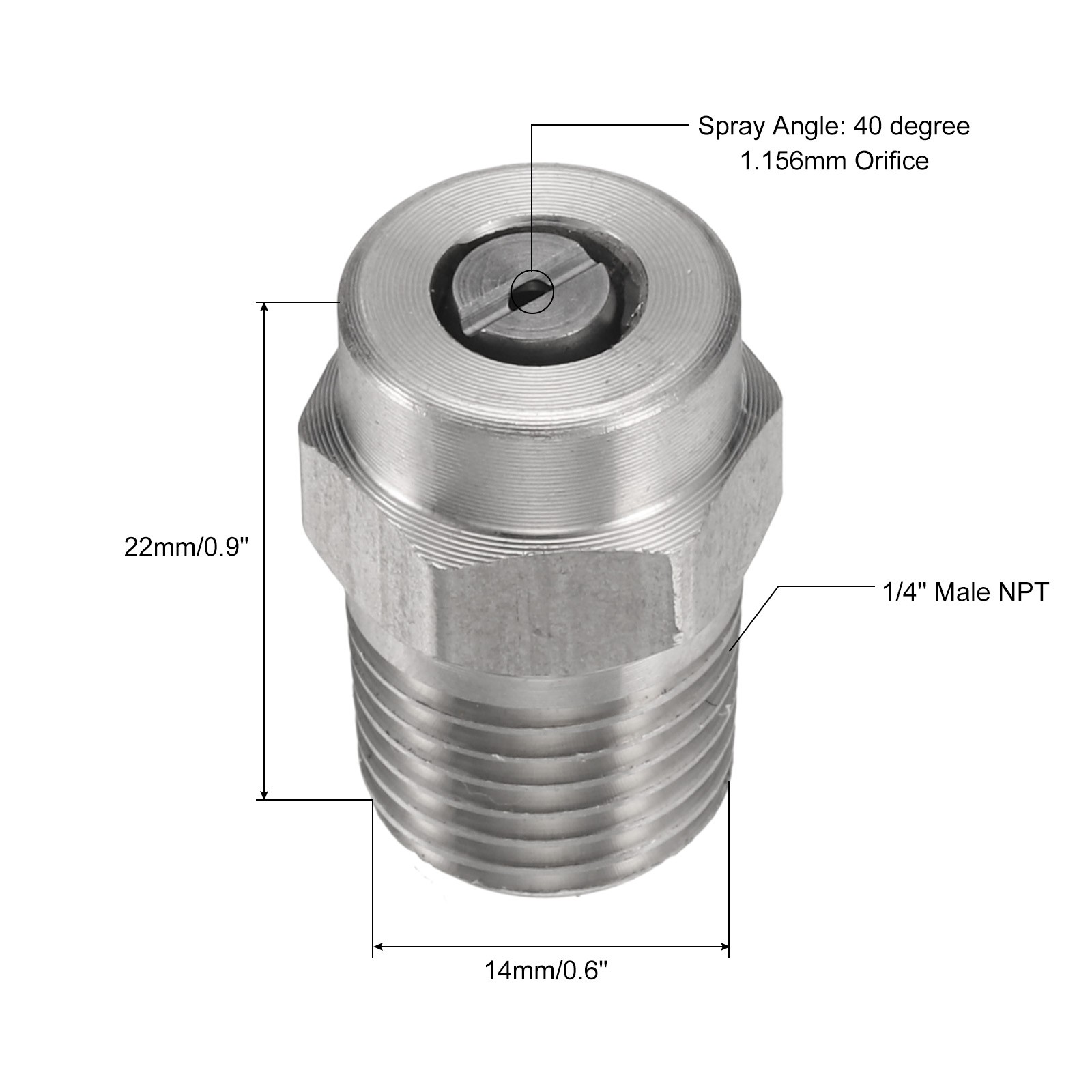 4 Pcs Threaded Nozzle Tips with 1.156mm Orifice, 1/4″ Male NPT 40 Degree