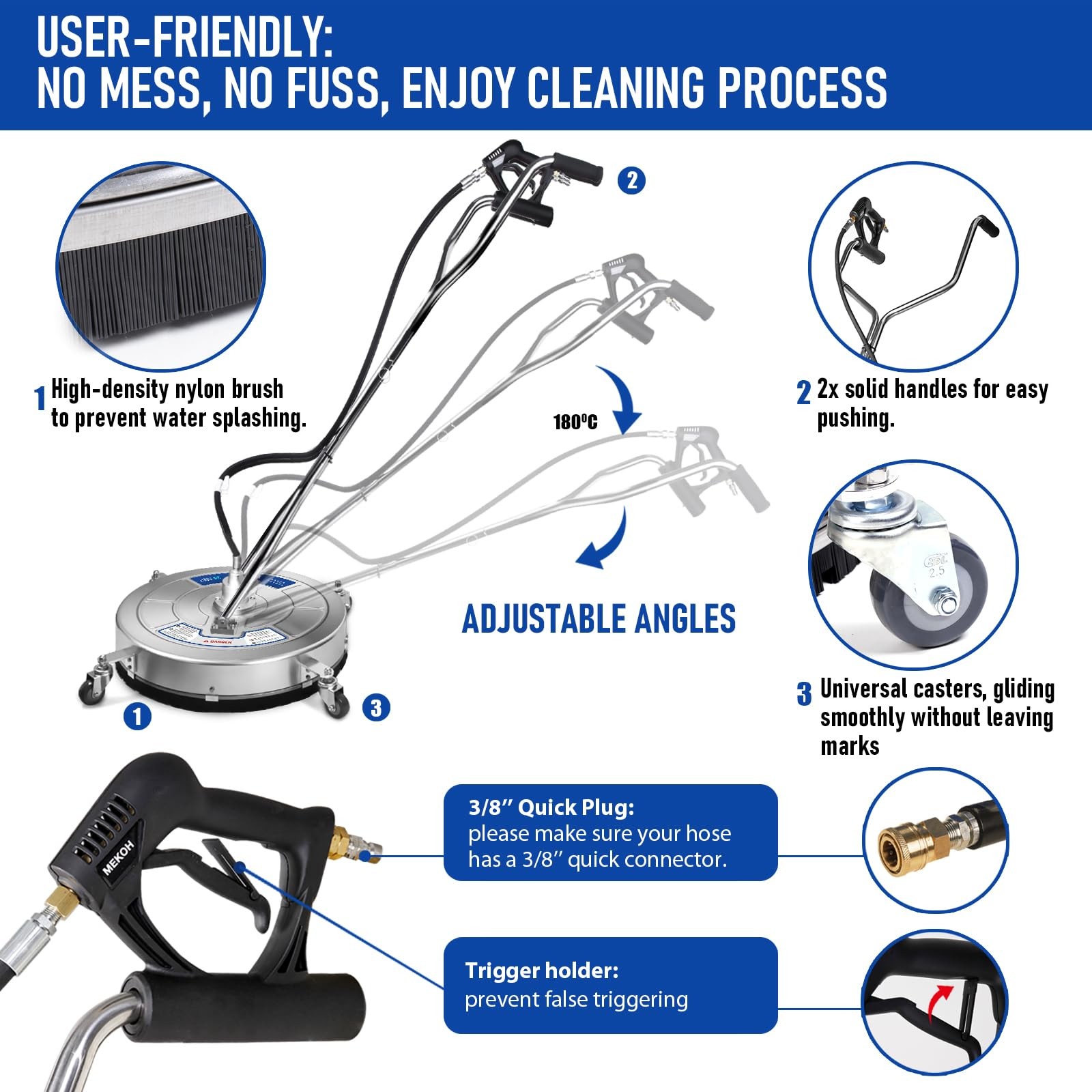 MEKOH 24″ Pressure Washer Surface Cleaner for Large Areas, 4500PSI Stainless …
