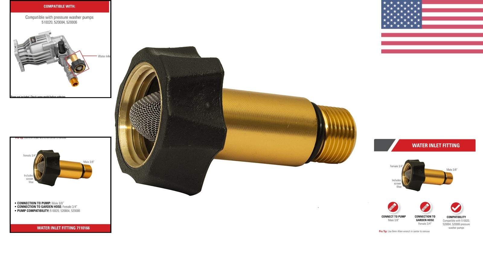 Water Inlet Fitting for OEM Technologies Pressure Washers – 3/8″ Male x 3/4″ …